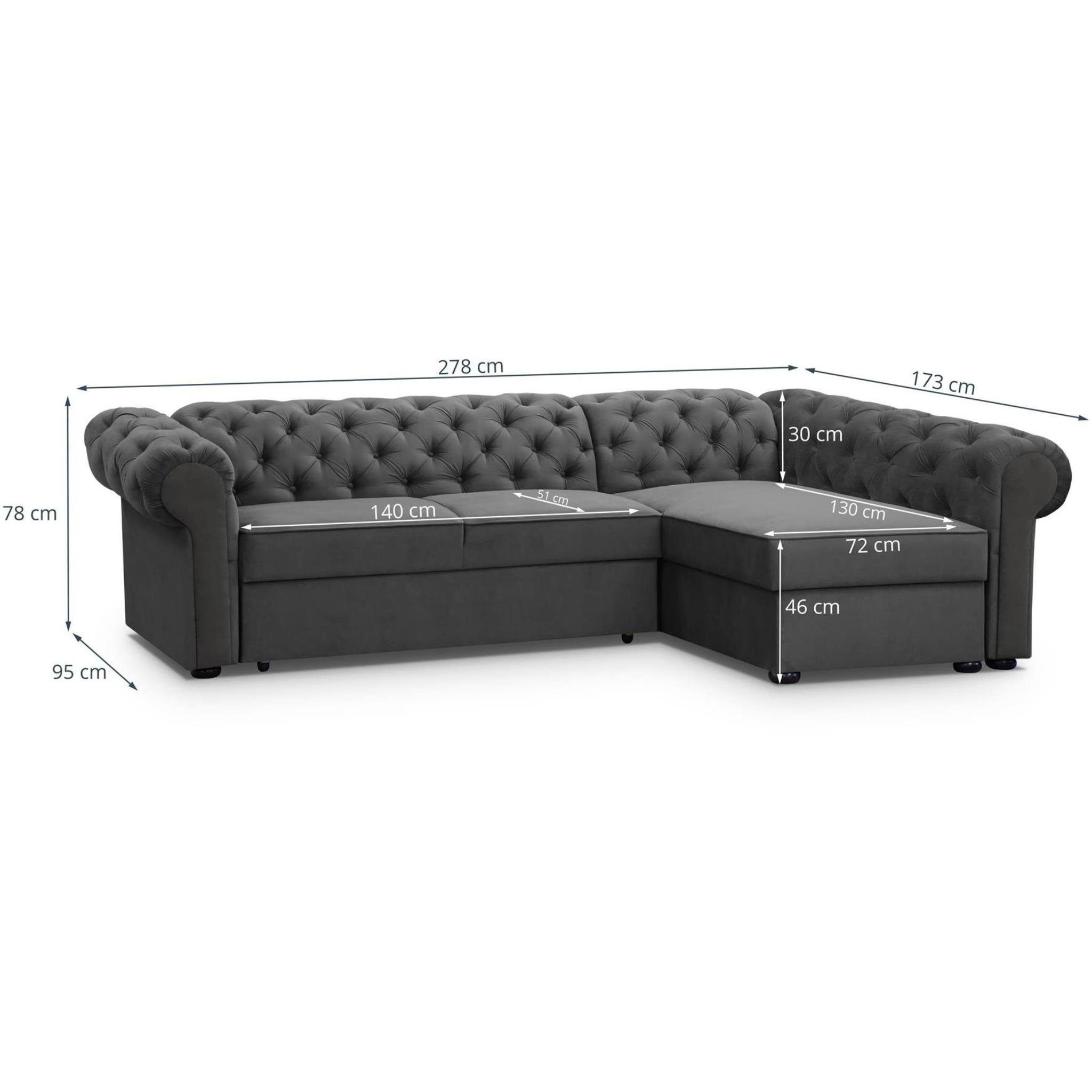 montierbar, mane Velour, Beautysofa Relaxfunktion, 2x oder Ecksofa mit aus Anthrazit Bettkästen links 06) mit L-Form (paros Polsterecke rechts Chester,