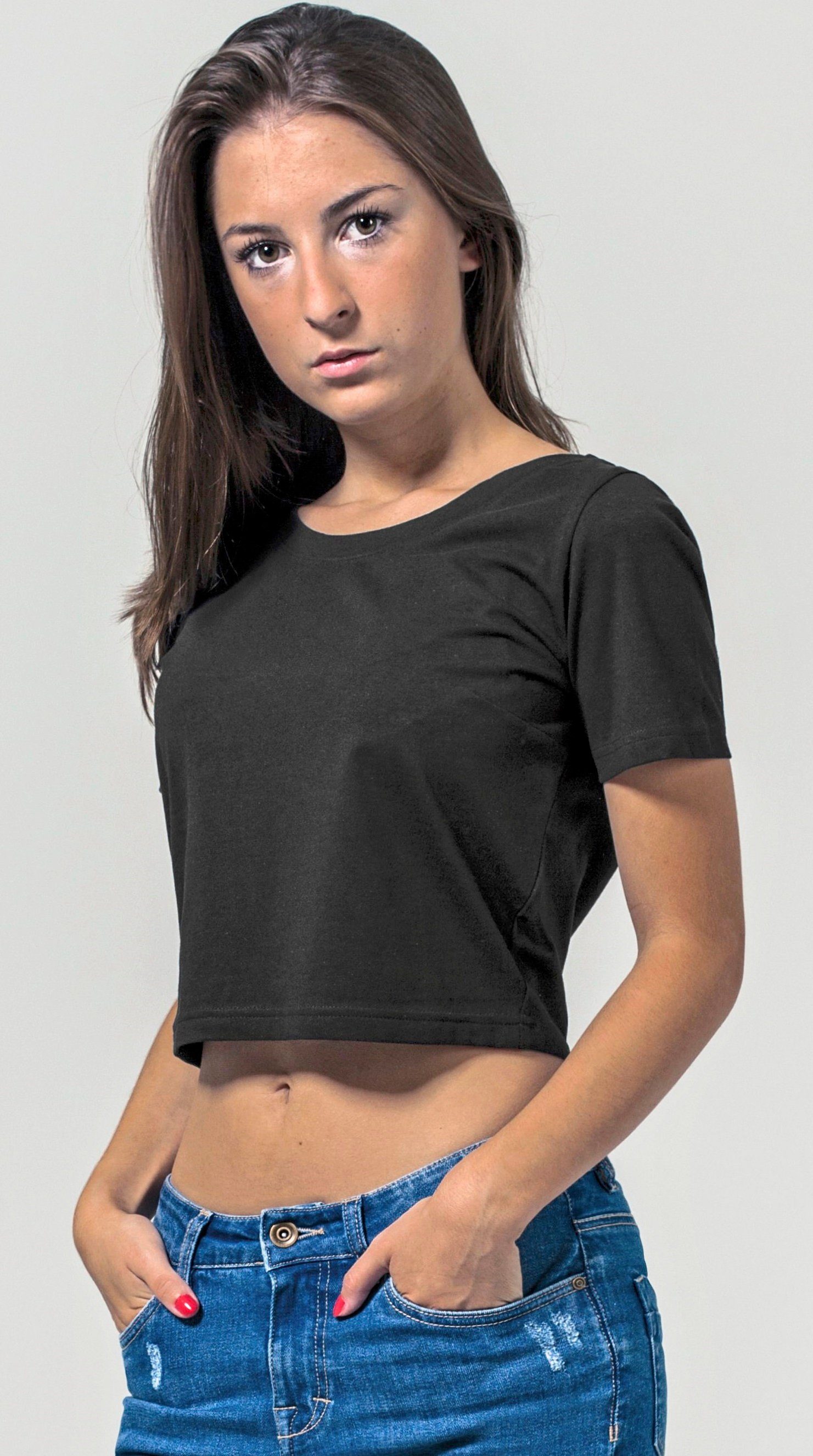 WITORU Crop-Top bauchfreies Damen Shirt / Cropped Top für Frauen und Mädchen (2-tlg) im 1er-Set / 2er-Set