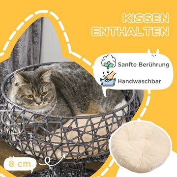 PawHut Tierbett Erhöhte Katzenhütte in Weinglasform, Haustierbett mit Kissen, Violett, Stahl, Texturiergarn(DTY), Ø42 x 42H cm