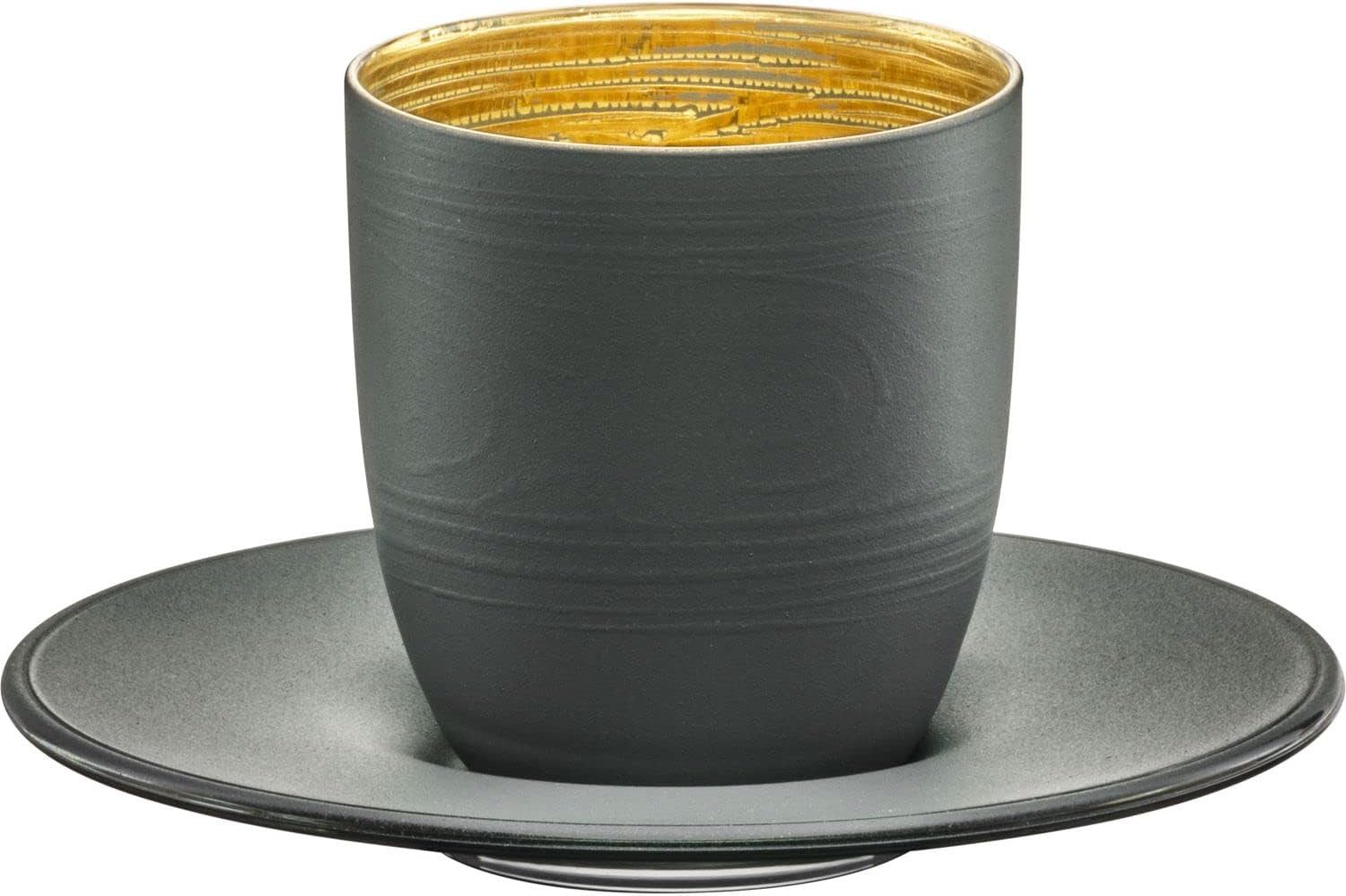 Eisch Germany Espressotasse Eisch Cosmo Espressobecher mit Untersetzer Grau-Gold 109/6, 1-tlg., Kristallglas, Echtgold beschichtet