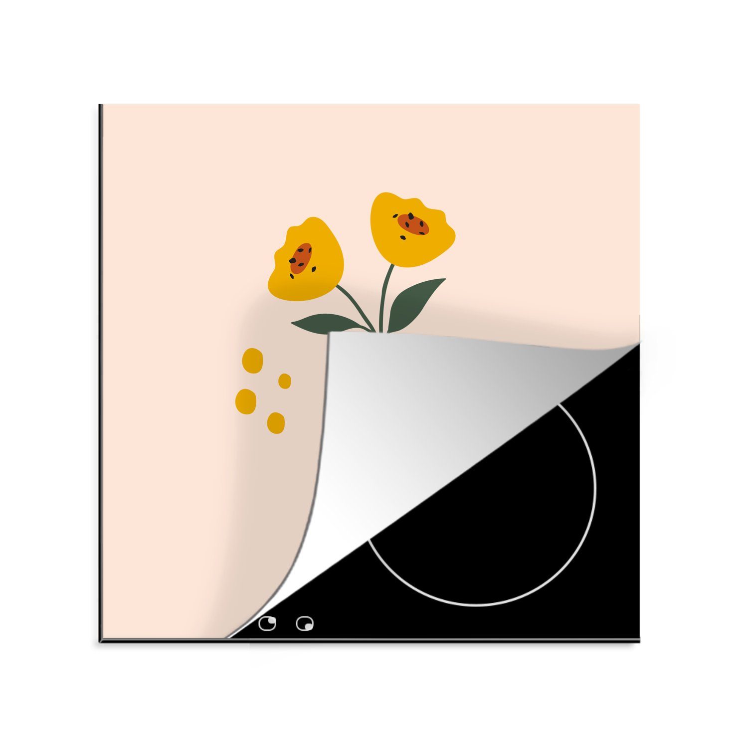 Vase Herdblende-/Abdeckplatte 78x78 Pastell, für - küche - Ceranfeldabdeckung, Arbeitsplatte tlg), (1 Blumen Vinyl, cm, MuchoWow