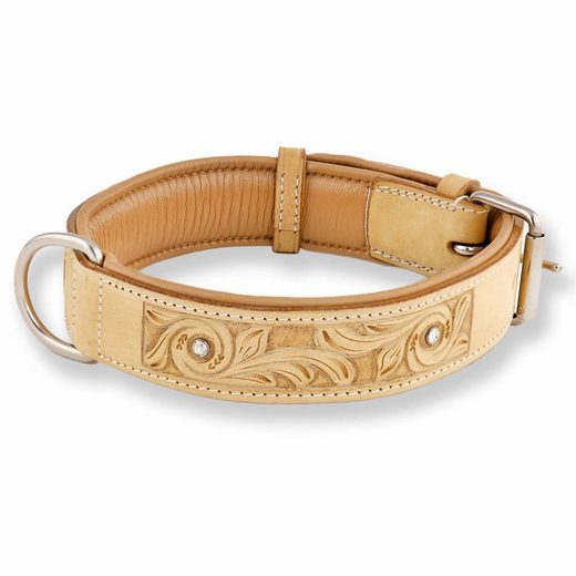 Monkimau Hunde-Halsband »Hundehalsband aus Leder handgeschnitzt und 4 Swaro«, Leder