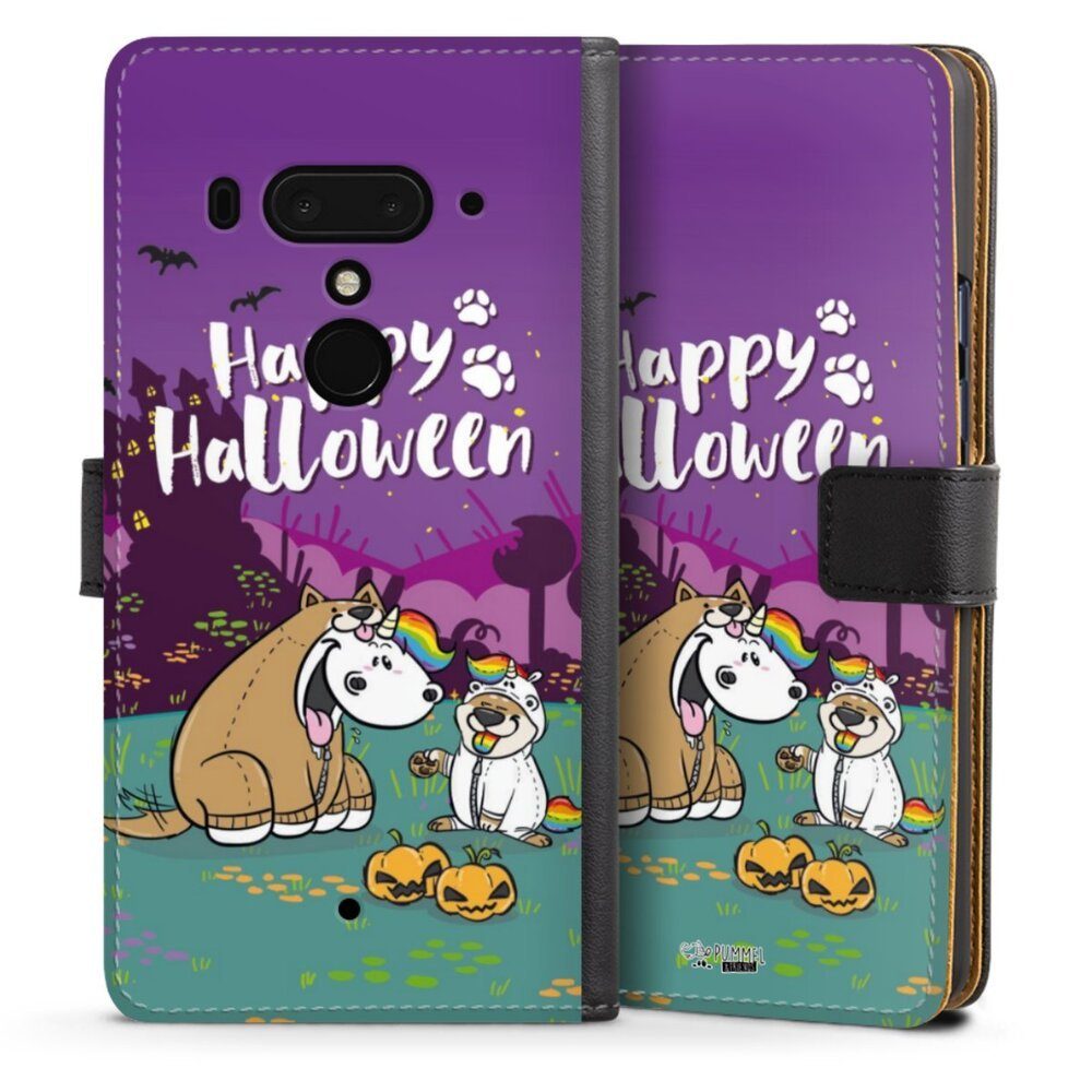 DeinDesign Handyhülle Pummeleinhorn Bisu Happy Halloween, HTC U12 Plus  Hülle Handy Flip Case Wallet Cover Handytasche Leder