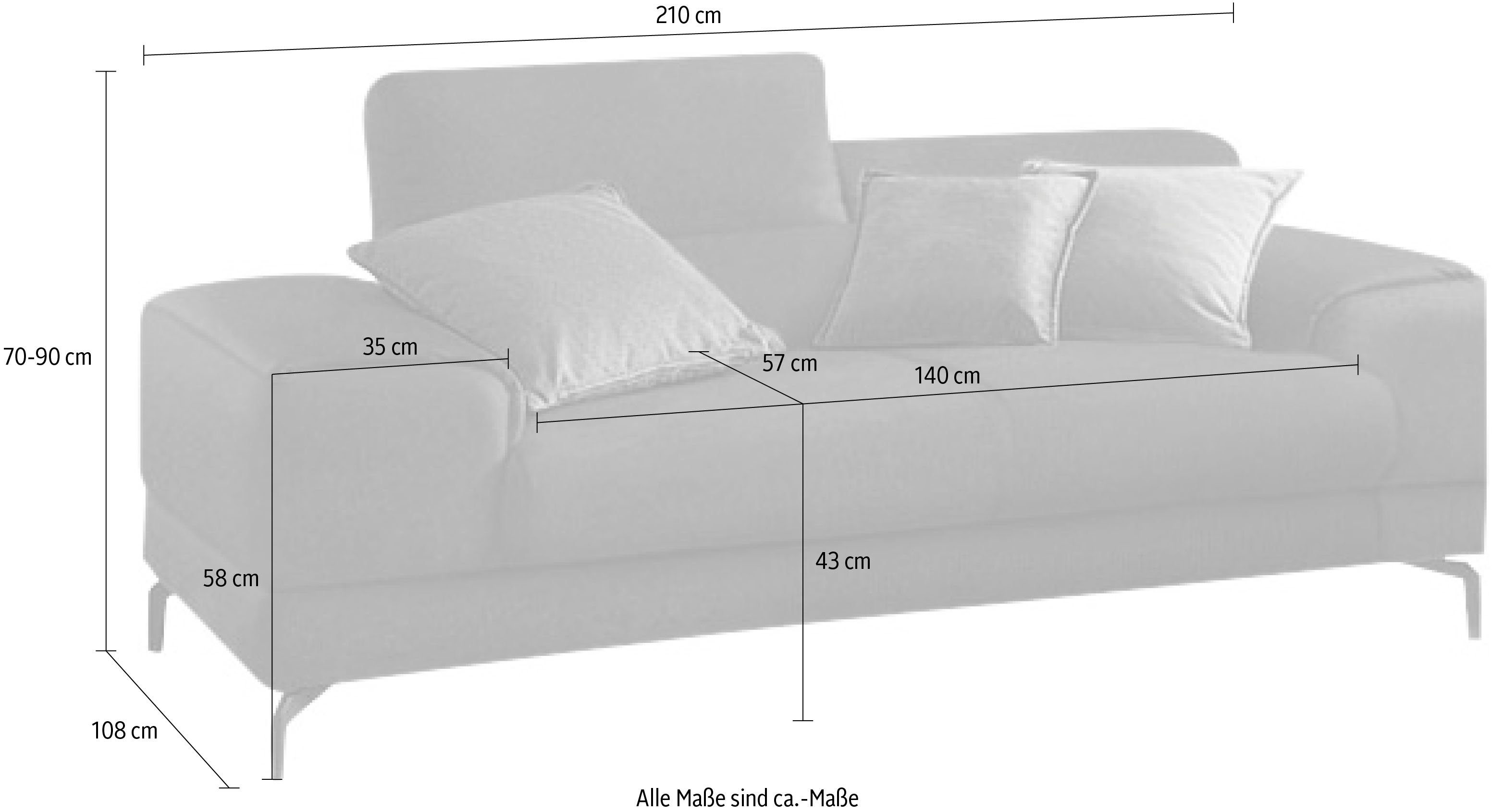 W.SCHILLIG 2-Sitzer piedroo, Breite Kopfteilverstellung, wahlweise 210cm mit Sitztiefenverstellung