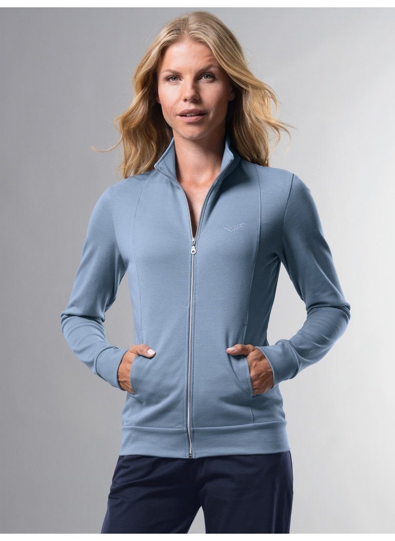 Trigema Sweatjacke TRIGEMA pearl-blue Jacke Kristallsteinen veredelt mit