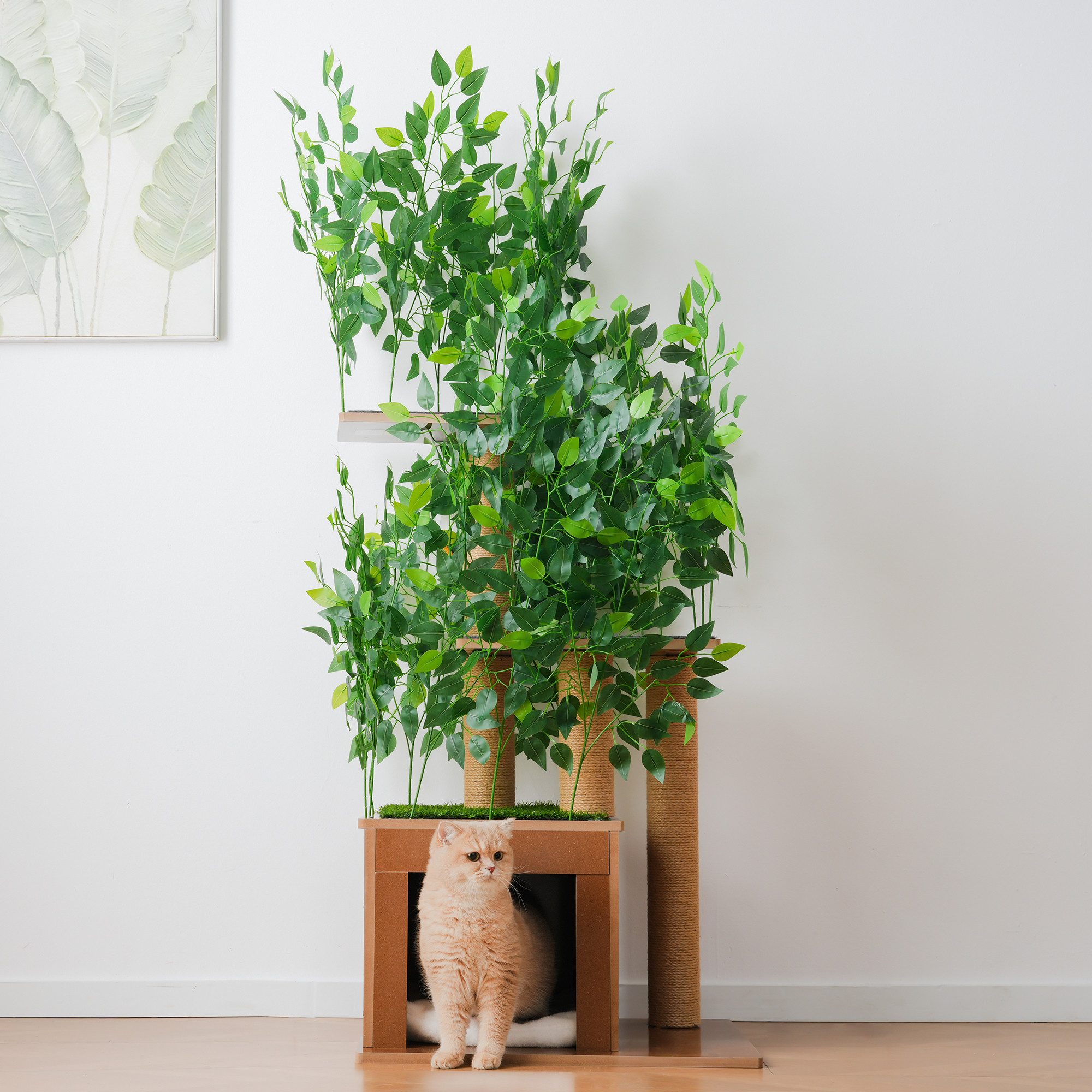 Flieks Kratzbaum PETLOVE, Katzenbaum mit Katzenlöchern und 3 Plattformen, 60x45x158cm