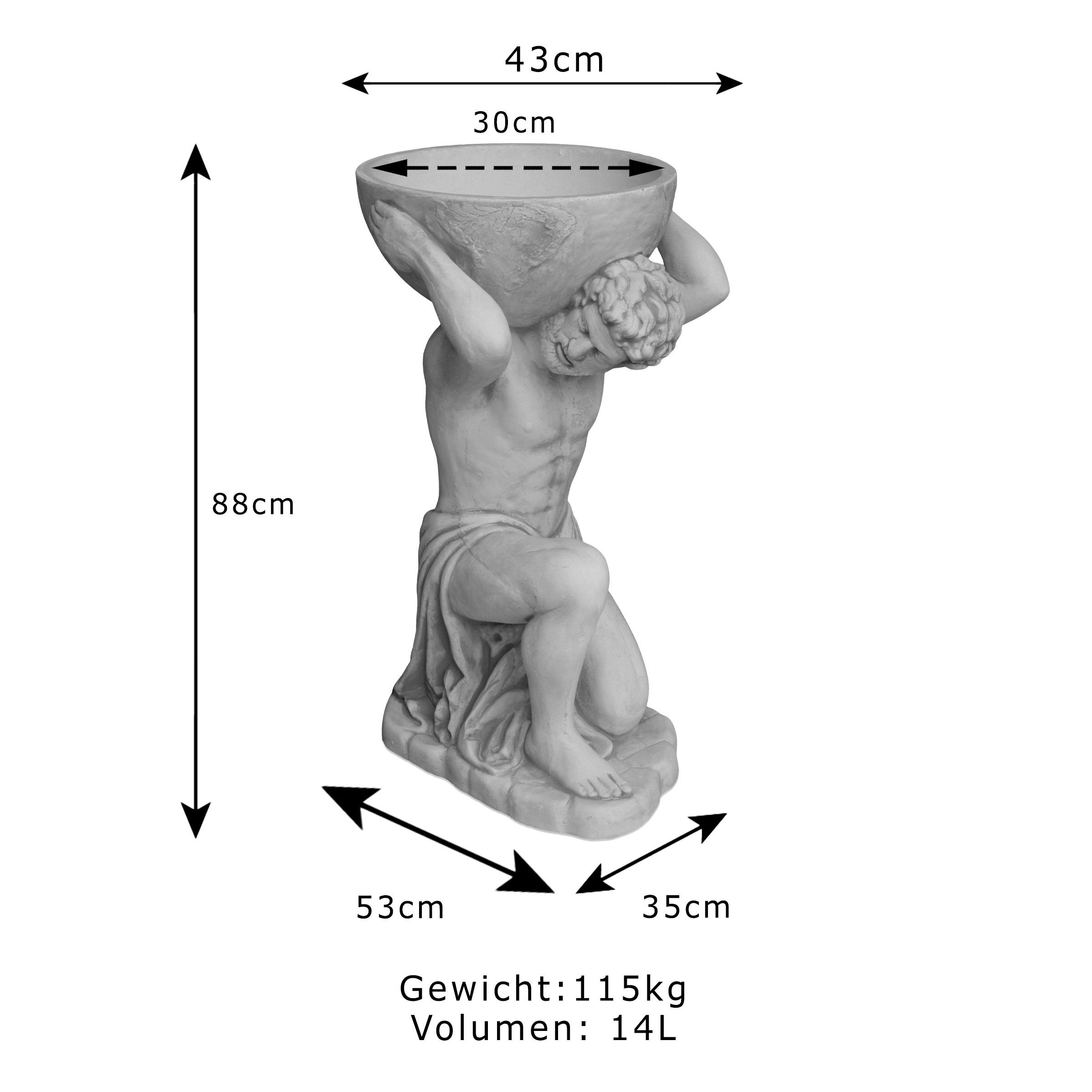 gartendekoparadies.de Pflanzschale Titan Atlas Steinfigur mit Pflanzgefäß 14 Liter 88 cm 115 kg, Frostsicher