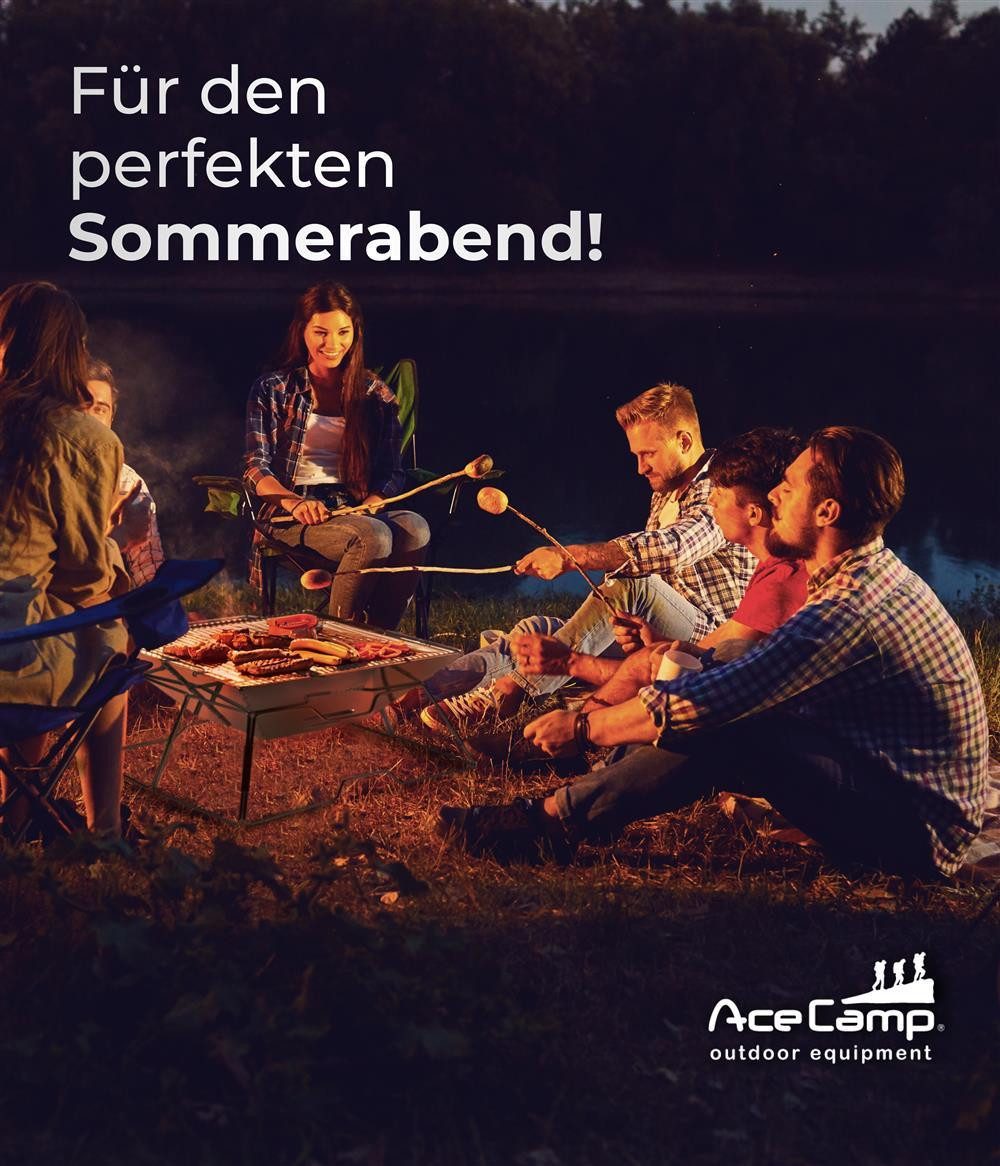 AceCamp Holzkohlegrill To Go Mittel – Faltbar, Edelstahl, Tragetasche, Einzelartikel, 1-teilig, Faltbarer Holzkohlegrill aus Edelstahl mit Tragetasche