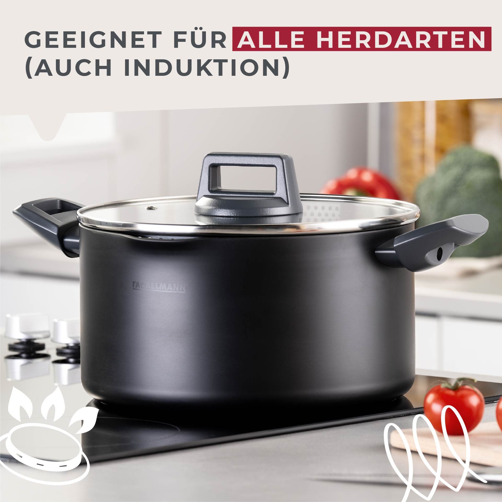 FACKELMANN Topf-Set Statement, Aluminium (Set, 7-tlg), Deckel mit Abgießfunktion