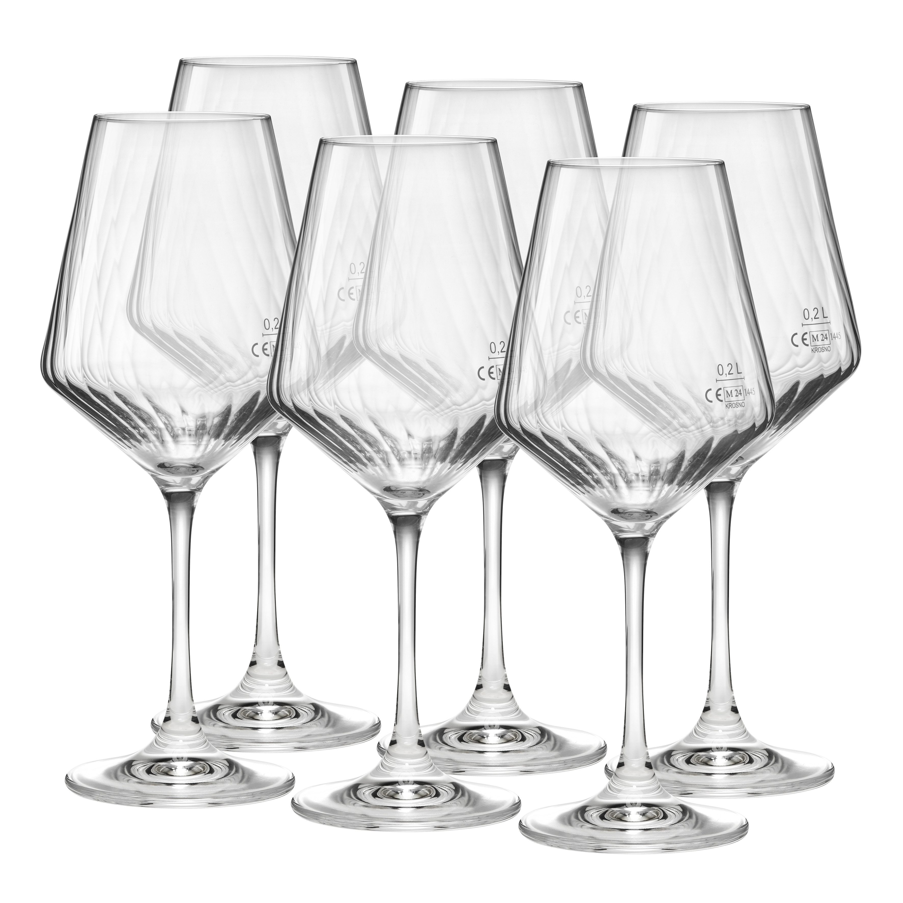 van Well Weinglas Eva, Weingläser 55 cl geeicht, 6 Stück, Kristallglas, Relief-Optik, spülmaschinengeeignet