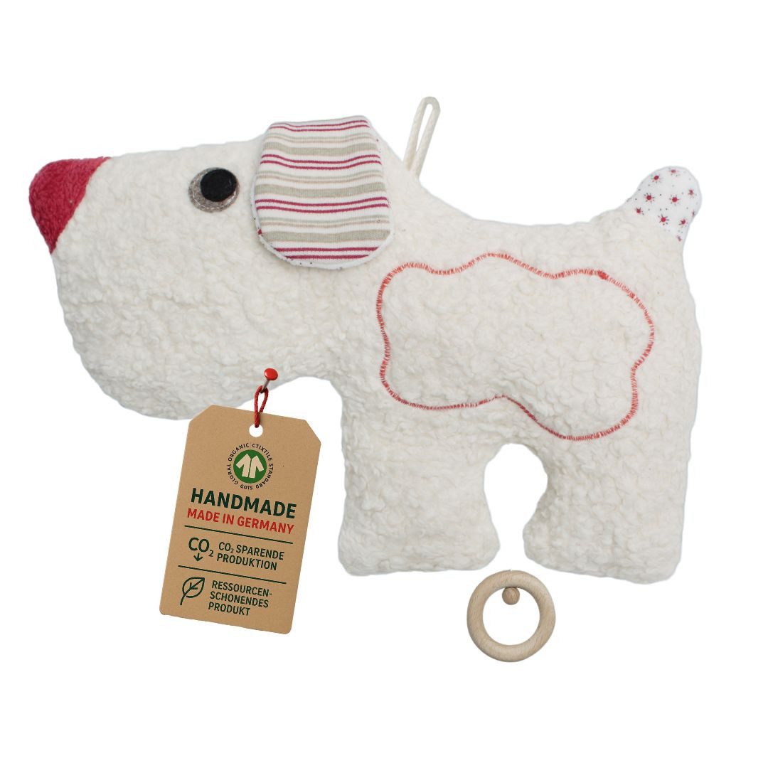 EFIE Spieluhr Hund aus Bio-Baumwolle mit Schafwollfüllung, ca. 30 cm