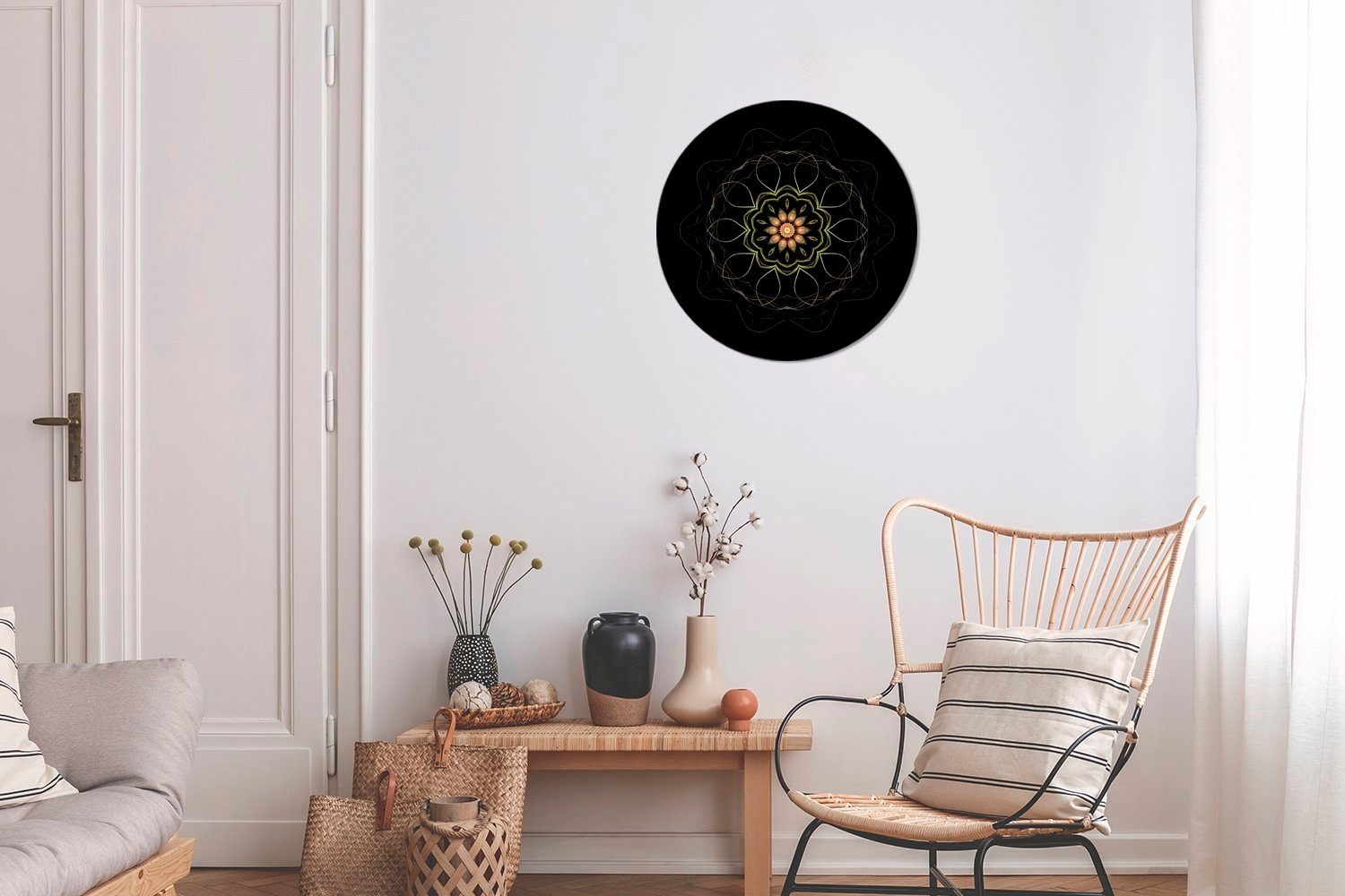 30x30 St), Forex, Gemälde vor schwarzem Wanddekoration Rundes Kreis Mandala Ein cm Wohnzimmer, Hintergrund, (1 MuchoWow Wandbild,