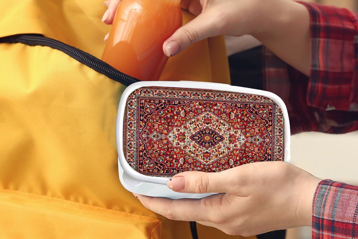 weiß und Brotdose, Jungs Mädchen Persische Kunststoff, Brotbox MuchoWow - (2-tlg), für Muster Teppiche Kinder und Rot, Erwachsene, - - Teppiche für Lunchbox