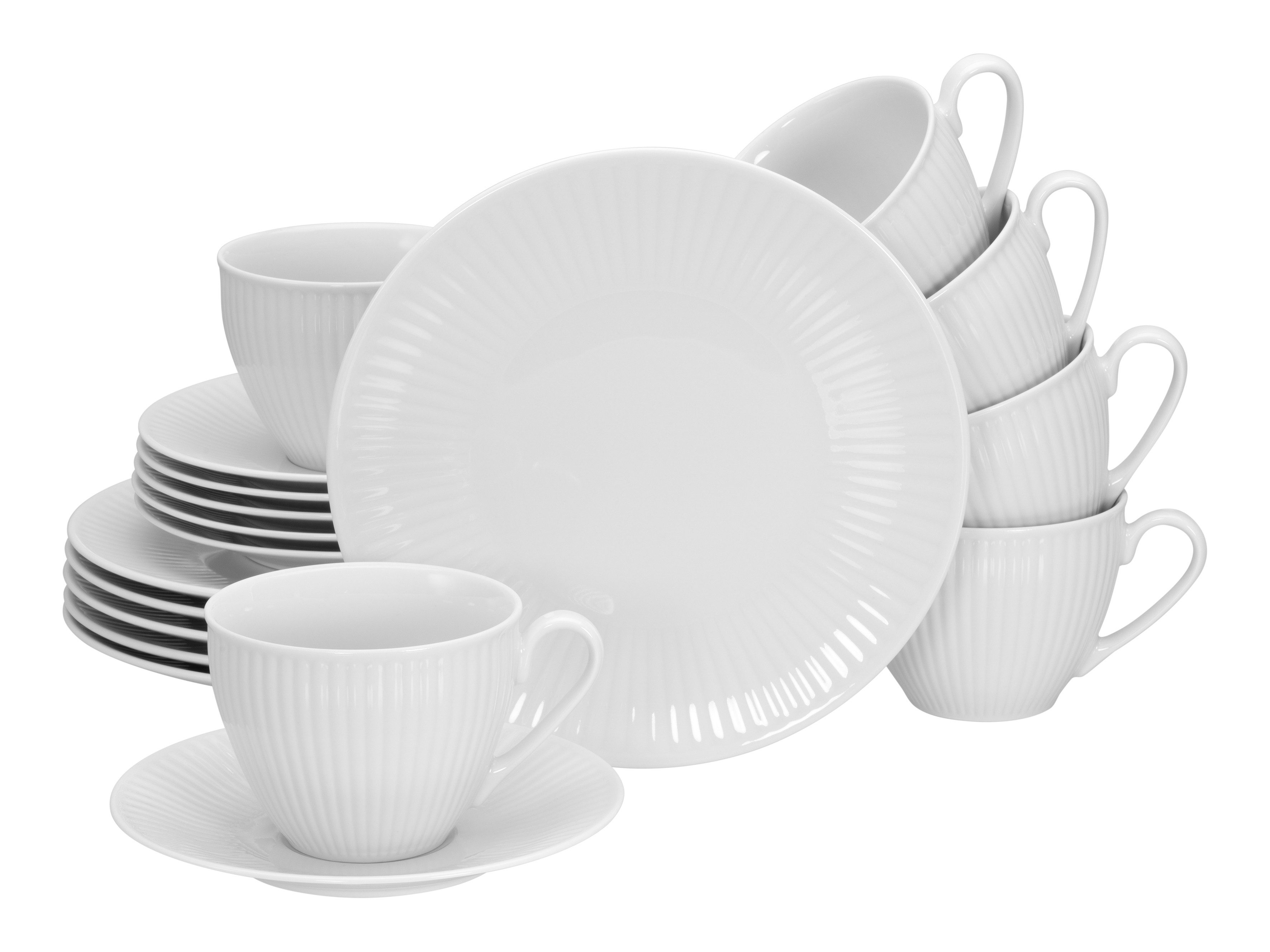 CreaTable Kaffeeservice Valencia Weiß, Kaffee-Service 18-tlg (18-tlg), 6 Personen, Porzellan, Elegant, Boho Chic