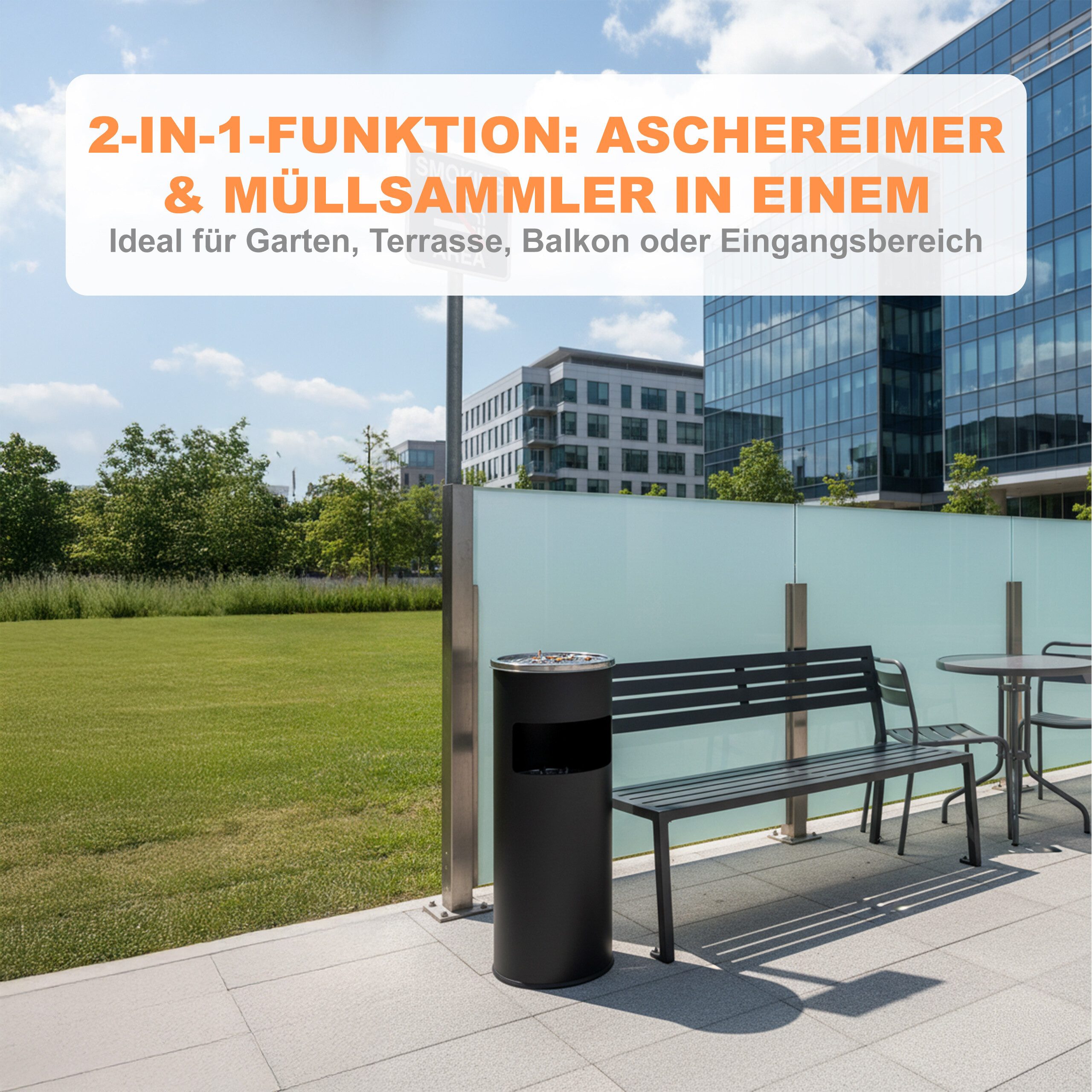 relaxdays Aschenbecher Standaschenbecher mit Inneneimer 17 l – Bild 3 von 5
