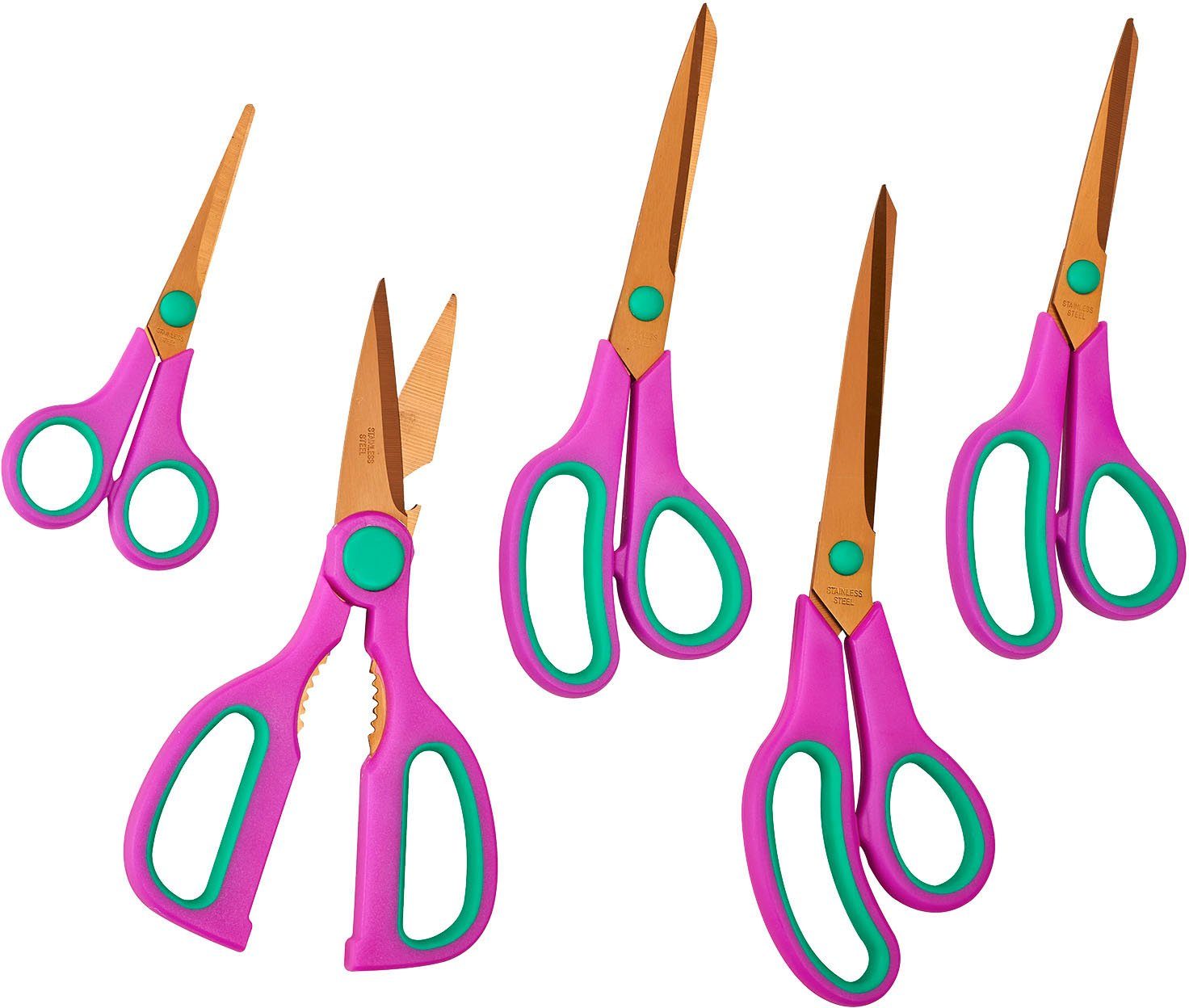 KING Scheren-Set Easycut, (Set, 10-tlg), 5 Scheren, Edelstahlklingen, Titan beschichtet, Soft-Touch Griffe