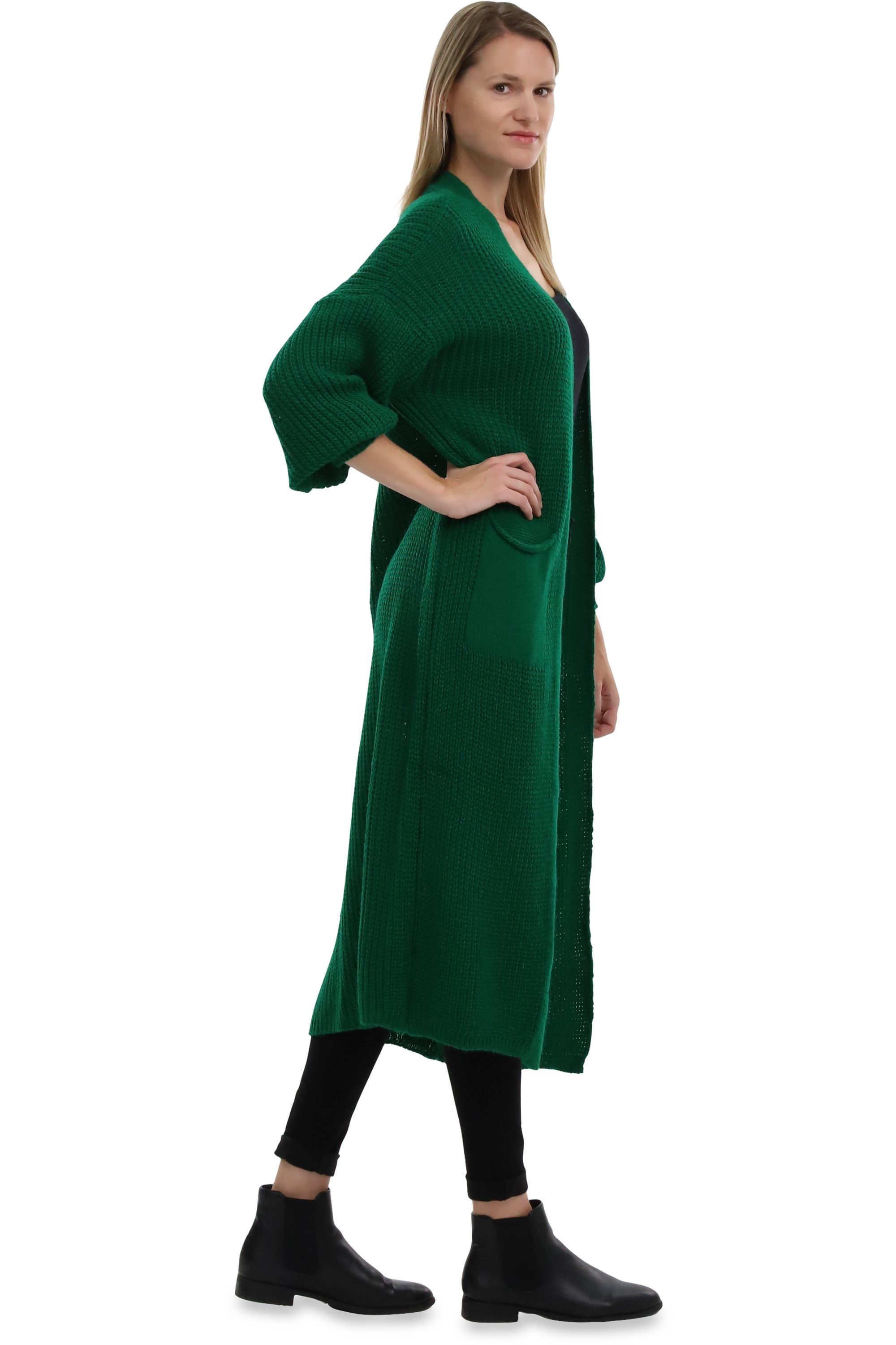 malito more than fashion Longstrickjacke malito Damen Strickmantel, schicker Cardigan, moderne Wollmantel, offene lange Strickjacke in Grobstrick-Optik