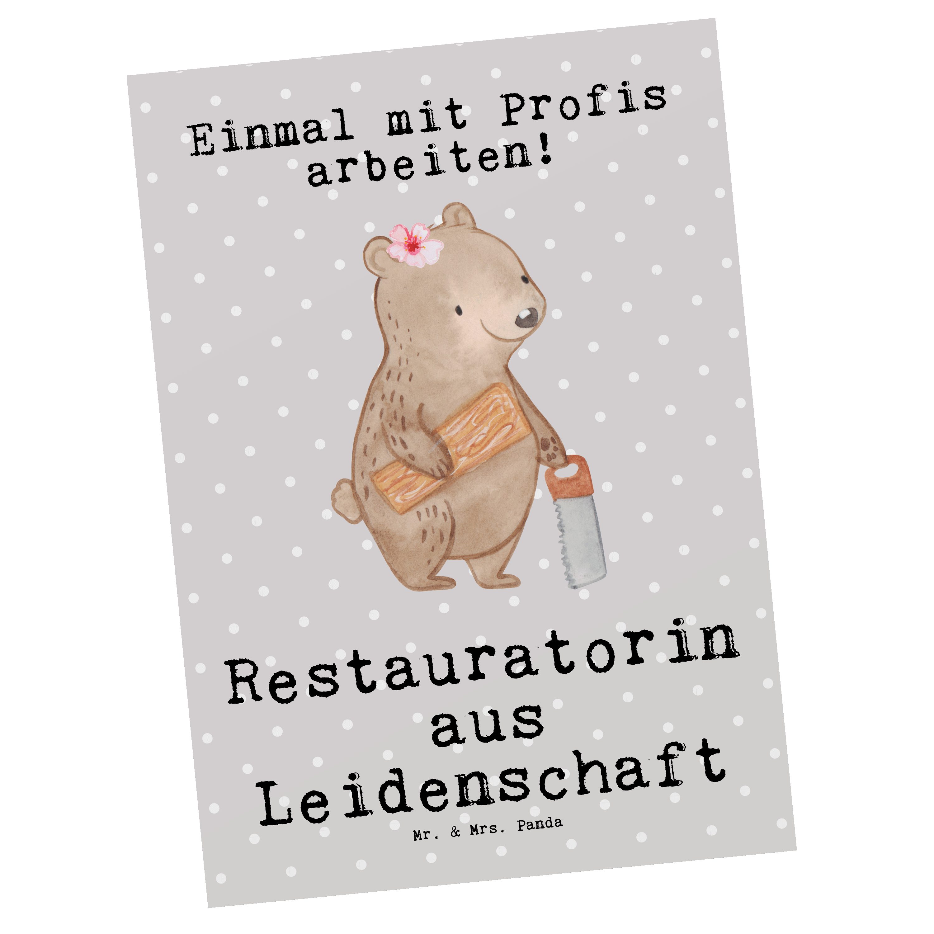 Geschenkkar & Grau Restauratorin aus Panda Mrs. Geschenk, Mr. - Pastell Postkarte Leidenschaft -