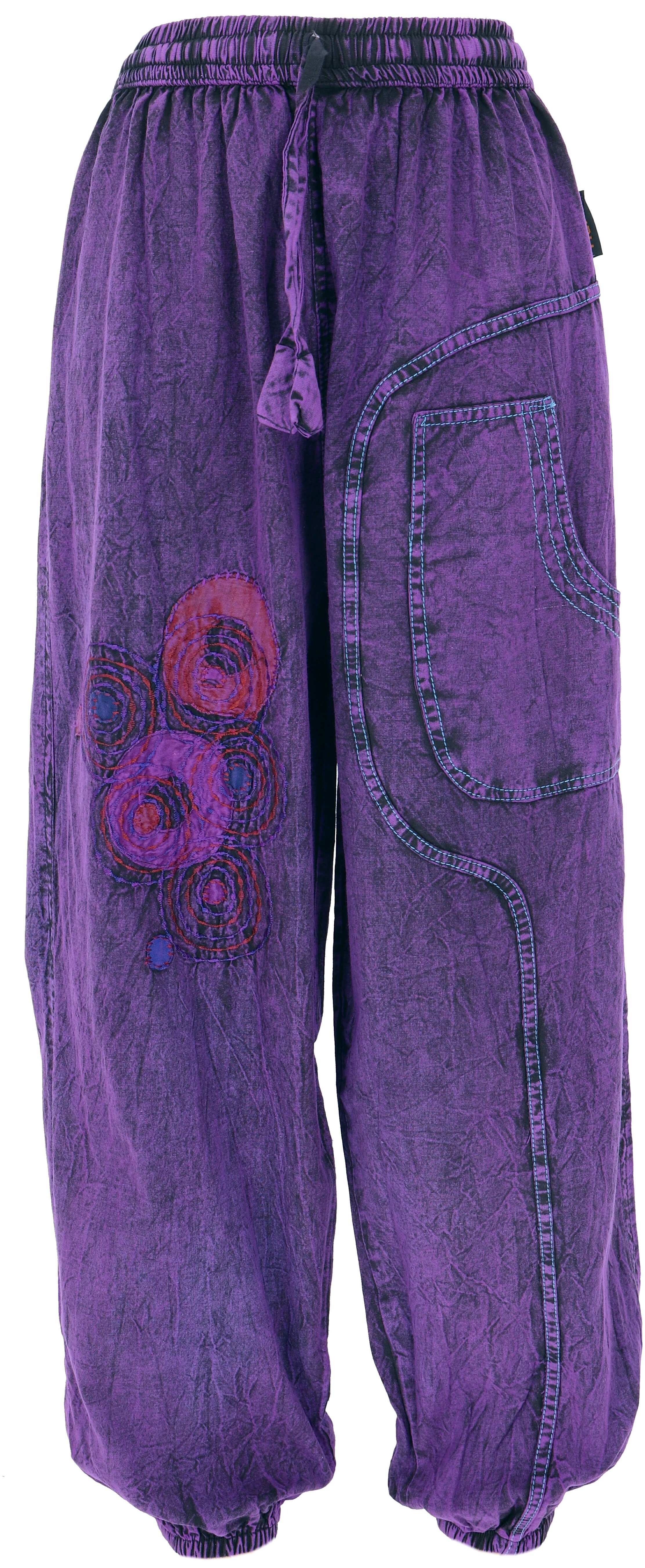 Guru-Shop Relaxhose Bestickte Aladinhose, Boho Baumwollhose,.. alternative Bekleidung lila