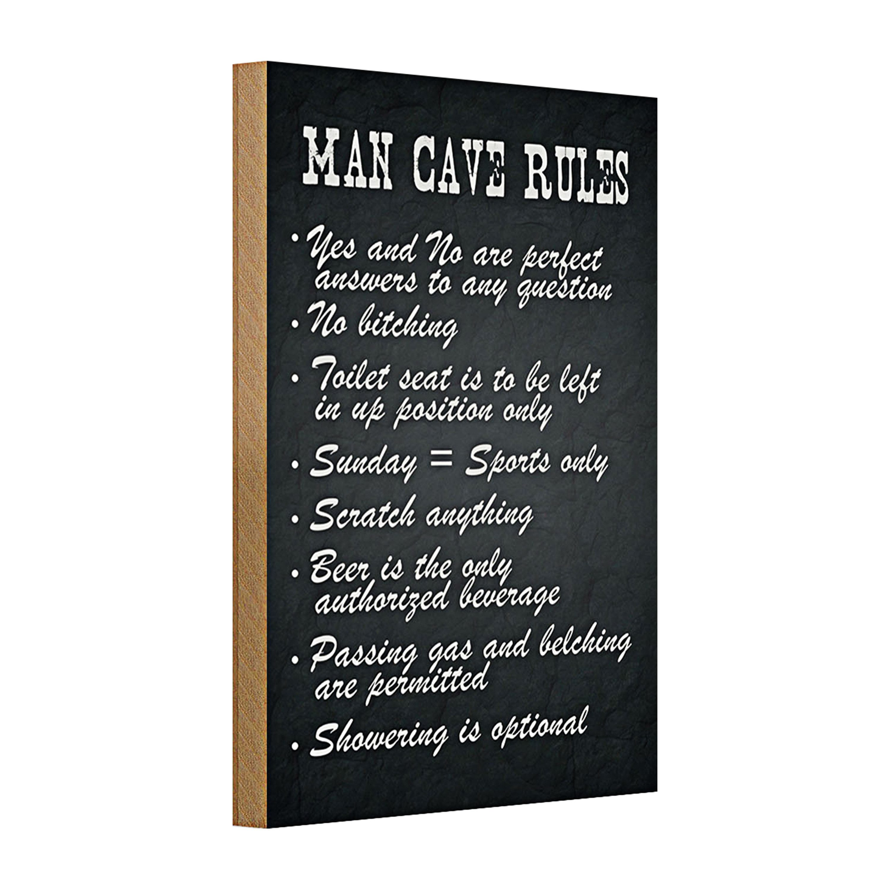 Roomando Holzbild Holzschild Spruch 20x30cm man cave rules Männer Regeln