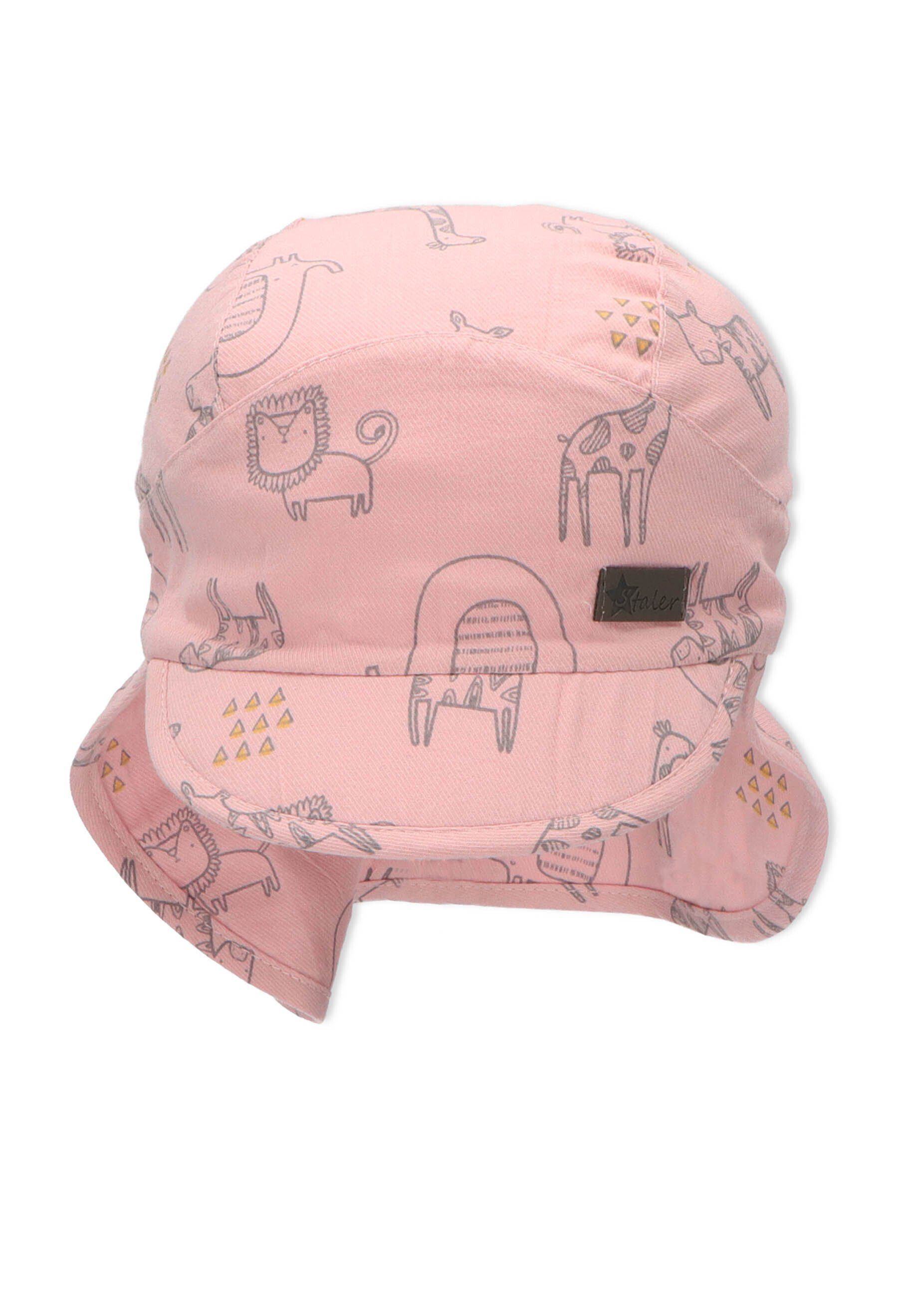 Mütze (1-St., mit Schirmmütze Kinder Nackenschutz Baumwolle Schutz) UV- mit mit und für rosa aus Caps farbig Nackenschutz Sterntaler® Größenregulierungsband Schirmmütze