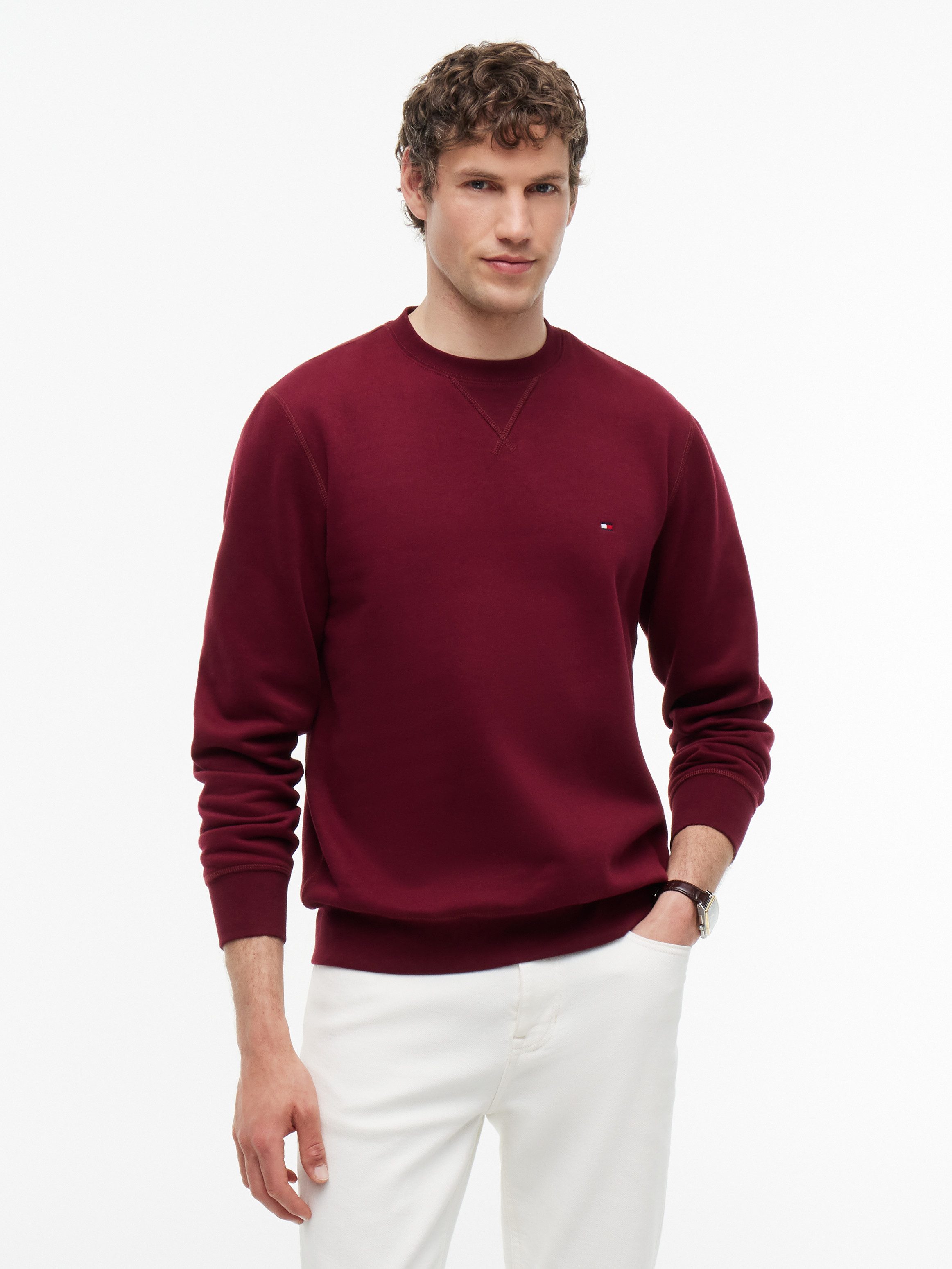 Tommy Hilfiger Sweatshirt ESS SEASONAL FLEECE CREWNECK mit Rundhals und Stickerei unifarben, casual, regular fit, Baumwollmix, Rundhals
