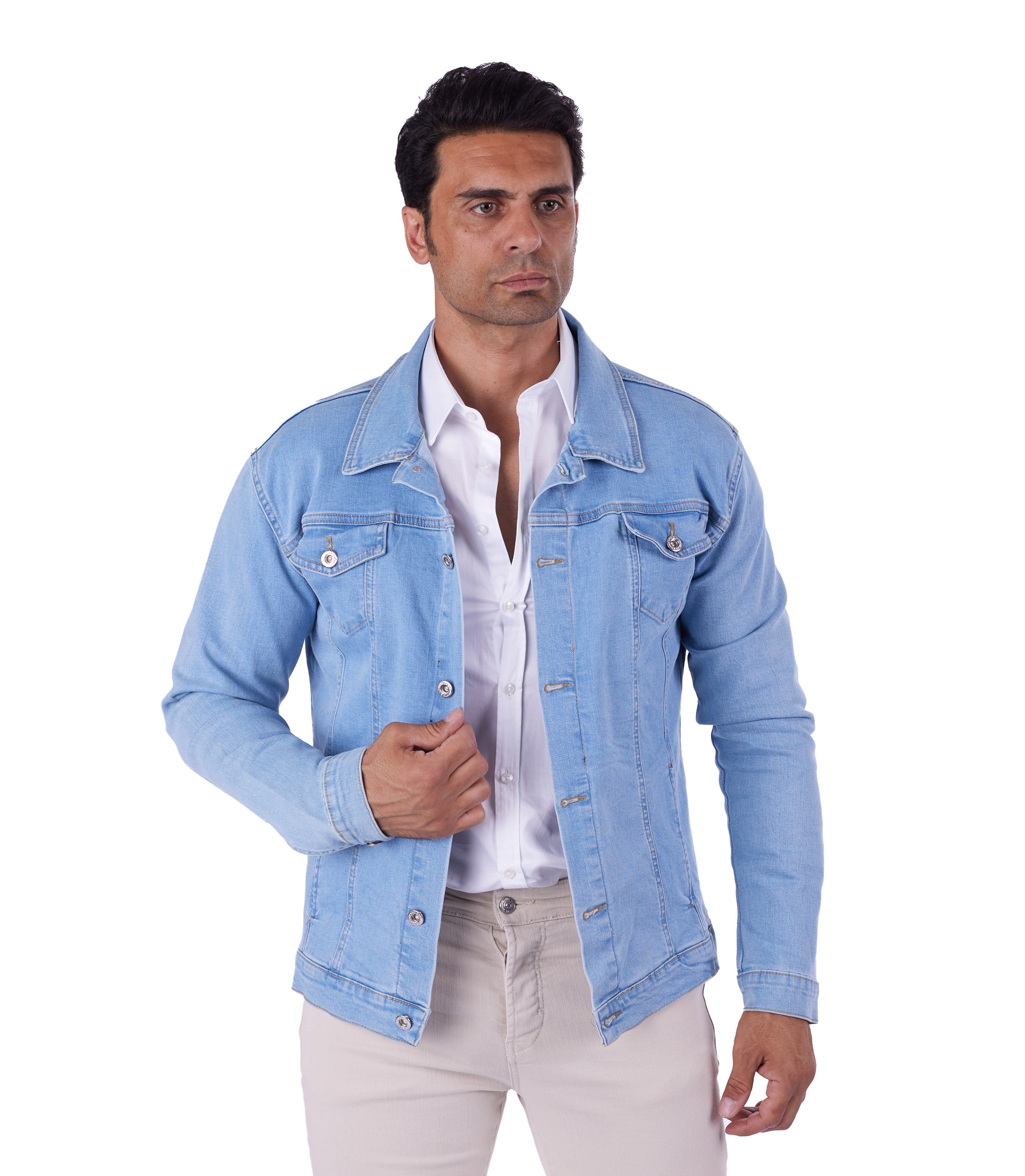 Jeansjacke Herren Basic Jeansjacke mit Stretch in Slim Fit Hellblau XXL