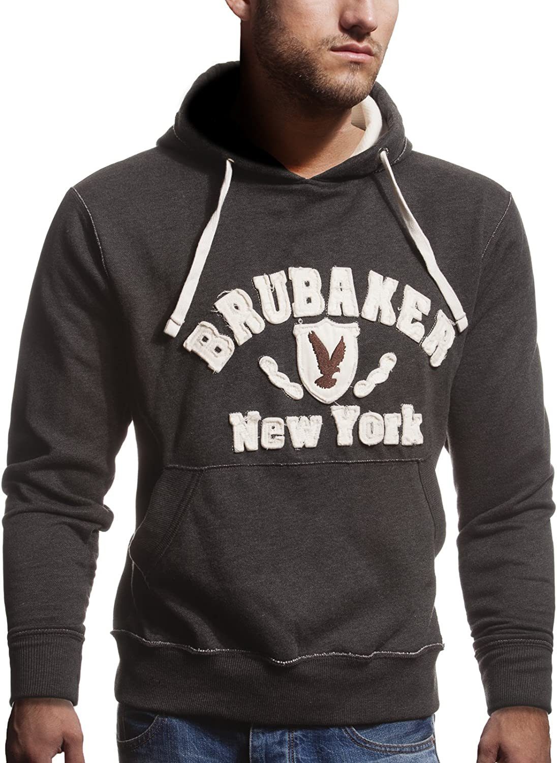BRUBAKER Kapuzensweatshirt Herren Sweatshirt mit Kapuze - New York Eagle (1-tlg) Sweater mit Kängurutasche und Adler Logo Anthrazit