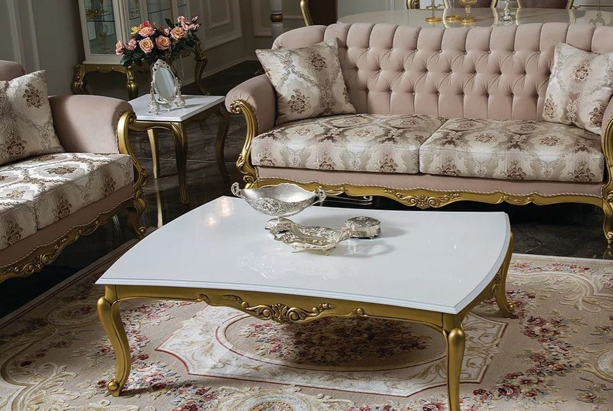 H. - x Barock Barock Massivholz 137 im Möbel Barockstil cm Luxus Gold Weiß / 90 Prunkvoller 46 Couchtisch Casa Padrino Couchtisch Wohnzimmertisch - x