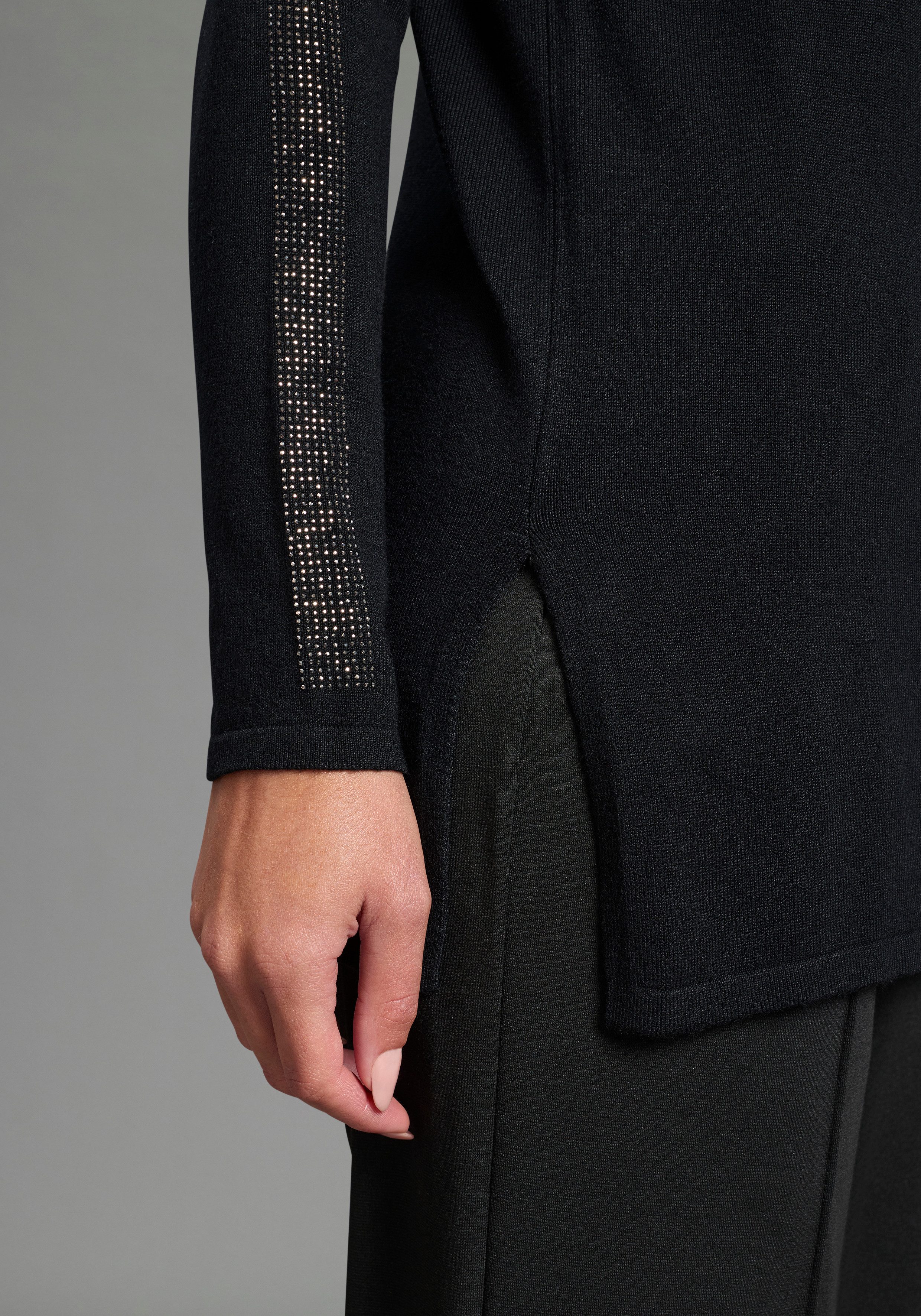 Laura Scott Longpullover mit Glitzersteinen und seitlichen Schlitzen