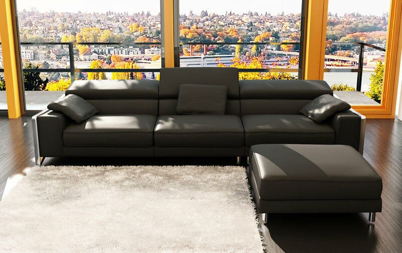 JVmoebel Ecksofa Design Ledersofa Sofa 1 Big Ecke Couch Sofas Teile Polster Schwarz Sofort