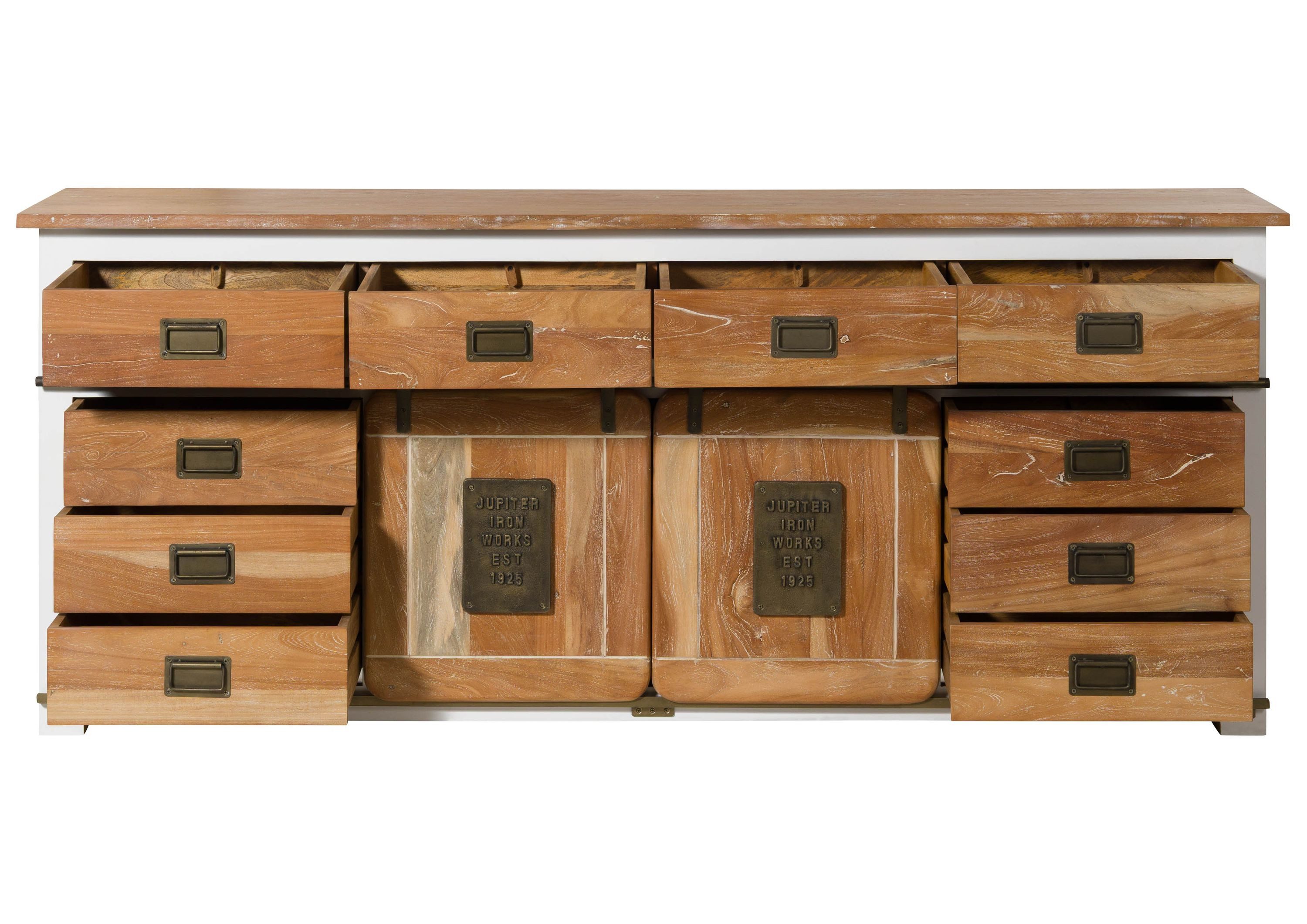 Massivmoebel24 Sideboard RAILWAY (Massivholz), Mango 220x45x90 weiß lackiert RAILWAY #592