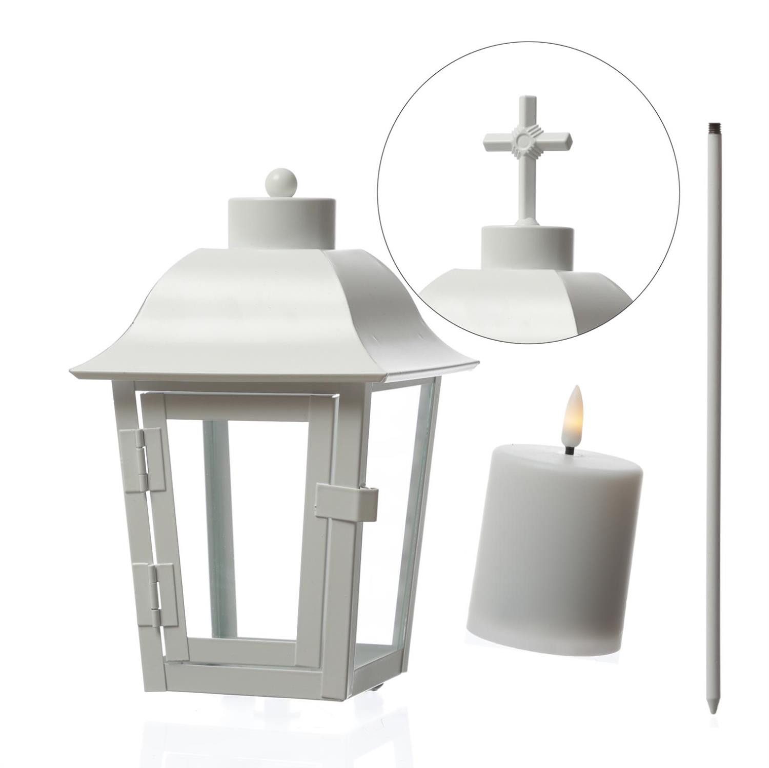 MARELIDA LED Laterne Grablaterne mit Mini LED Kerze Grablicht wechselbare Spitzen Grablampe, LED Classic, warmweiß (2100K bis 3000K)