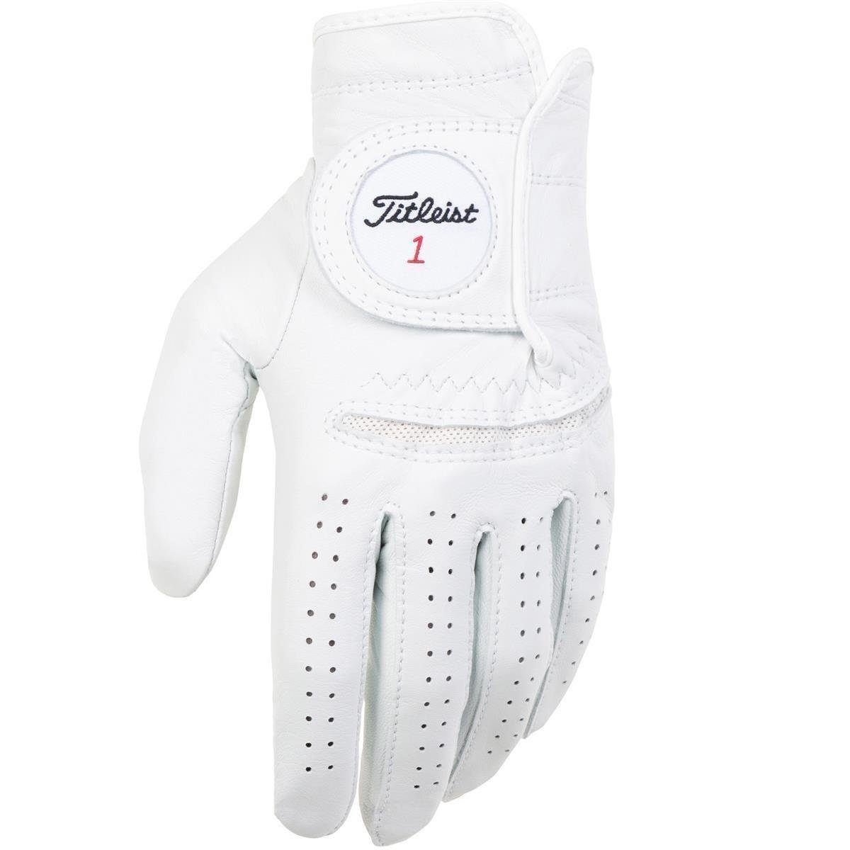 Titleist Golfhandschuhe Titleist Perma Soft Golfhandschuh Herren (1-St) Cabretta-Leder,feuchtigkeitsabweisend,CoolMax-Netzeinsätze