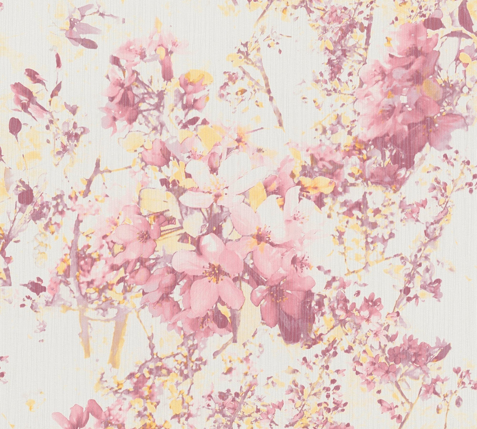 floral, geblümt, A.S. Attractive, Vliestapete Tapete Blumen rosa/gelb/weiß Création