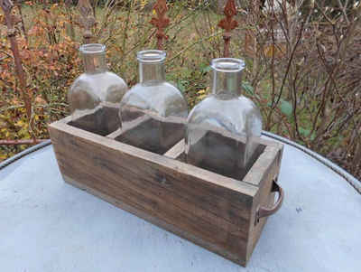 Deko-Impression Holzkiste Kasten Box mit 3 Glasflaschen / Vasen Holz massiv Landhausstil (4 St)