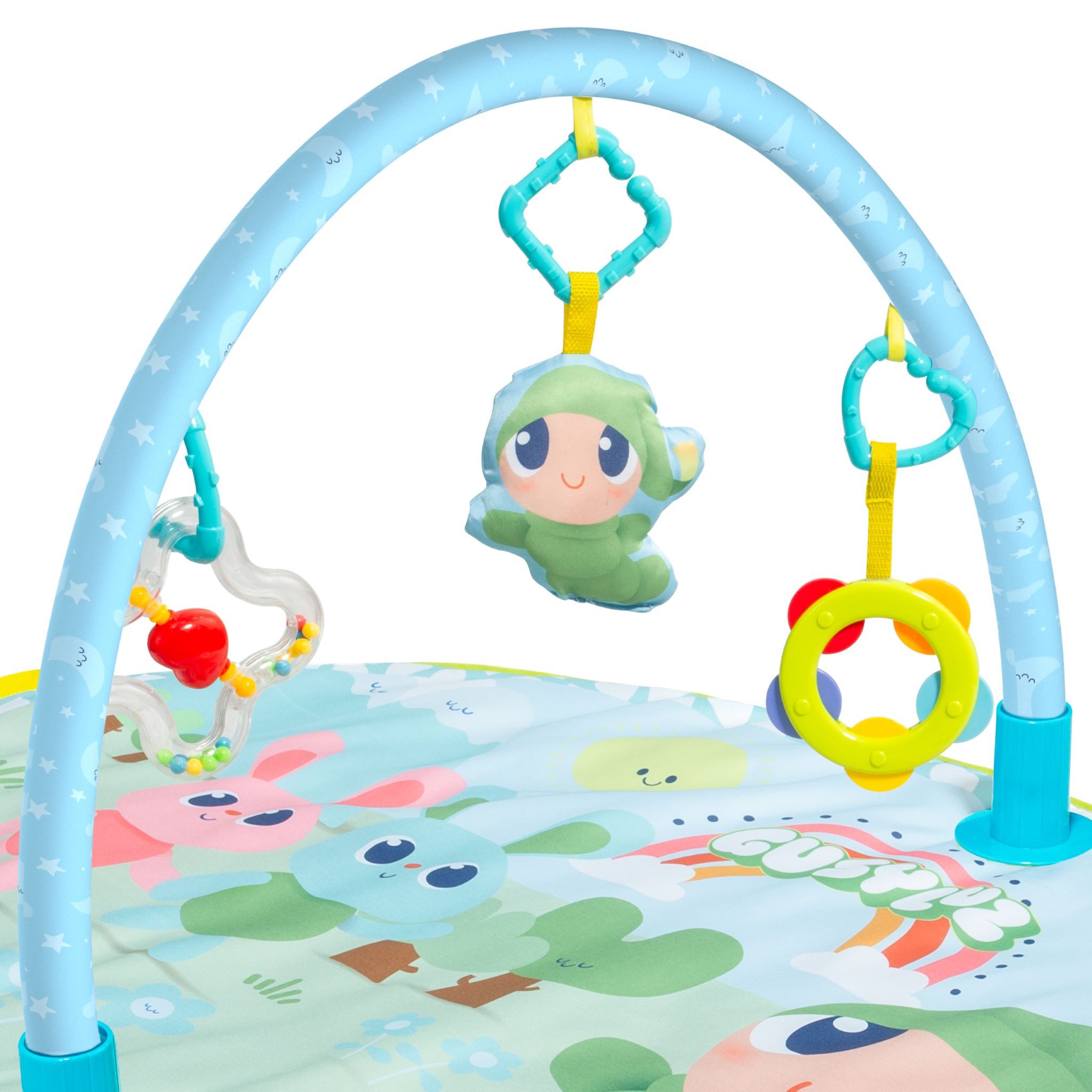 Krabbeldecke Baby mit Spielbogen bunt und Spielzeug faltbar ab Geburt, MOLTO, Krabbeldecke mit Spielbogen und 3 Stk. Spielzeuge