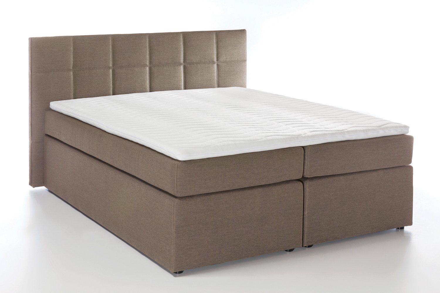 Möbelfreude Boxspringbett Boxspringbett Bea Beige/grau 90x200 cm H2, Beige/grau 90x200 cm H2 7-Zonen Taschenfederkern-Matratze + Bonell-Fed