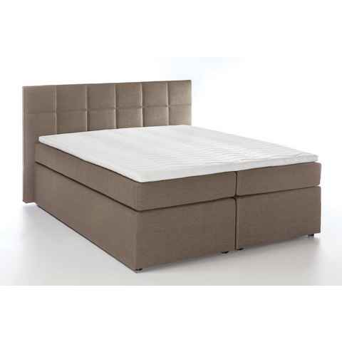 Möbelfreude Boxspringbett Boxspringbett Bea Beige/grau 90x200 cm H2, Beige/grau 90x200 cm H2 7-Zonen Taschenfederkern-Matratze + Bonell-Fed