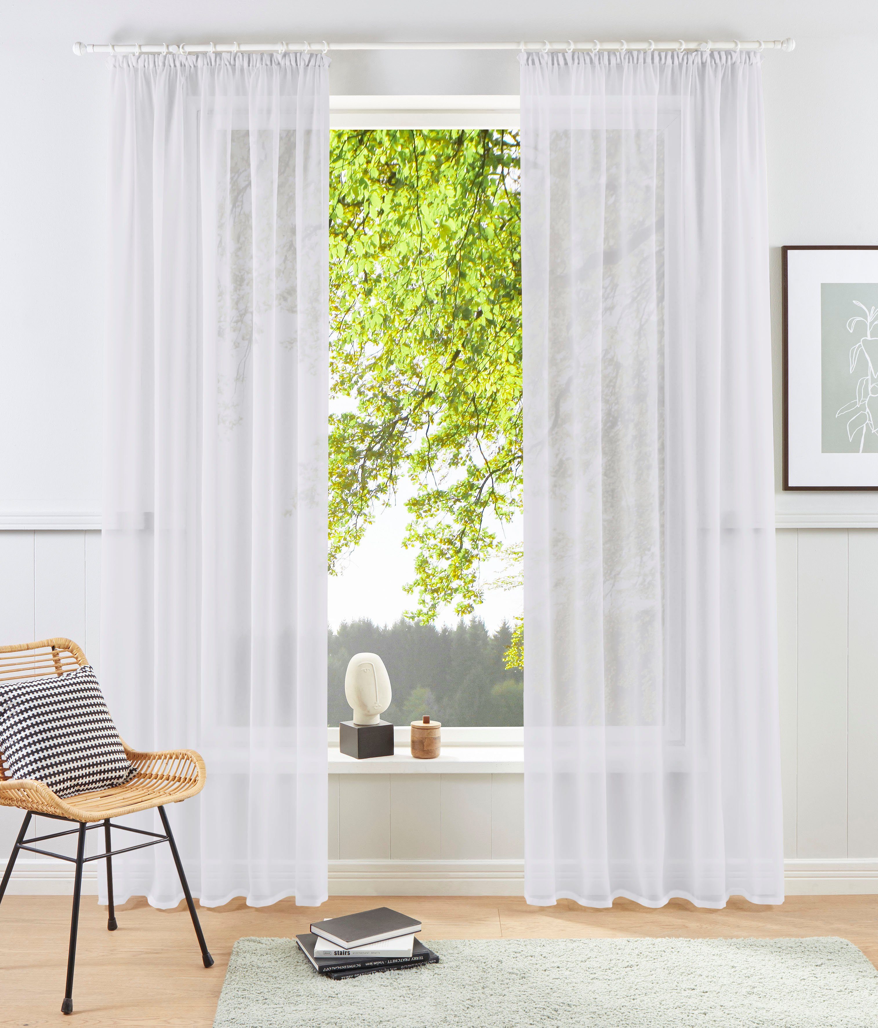 Gardine XANA, my home, Kräuselband (1 St), transparent, Polyester, Voile, Bestseller, einfarbig, 1 Schal, pflegeleicht, unifarben