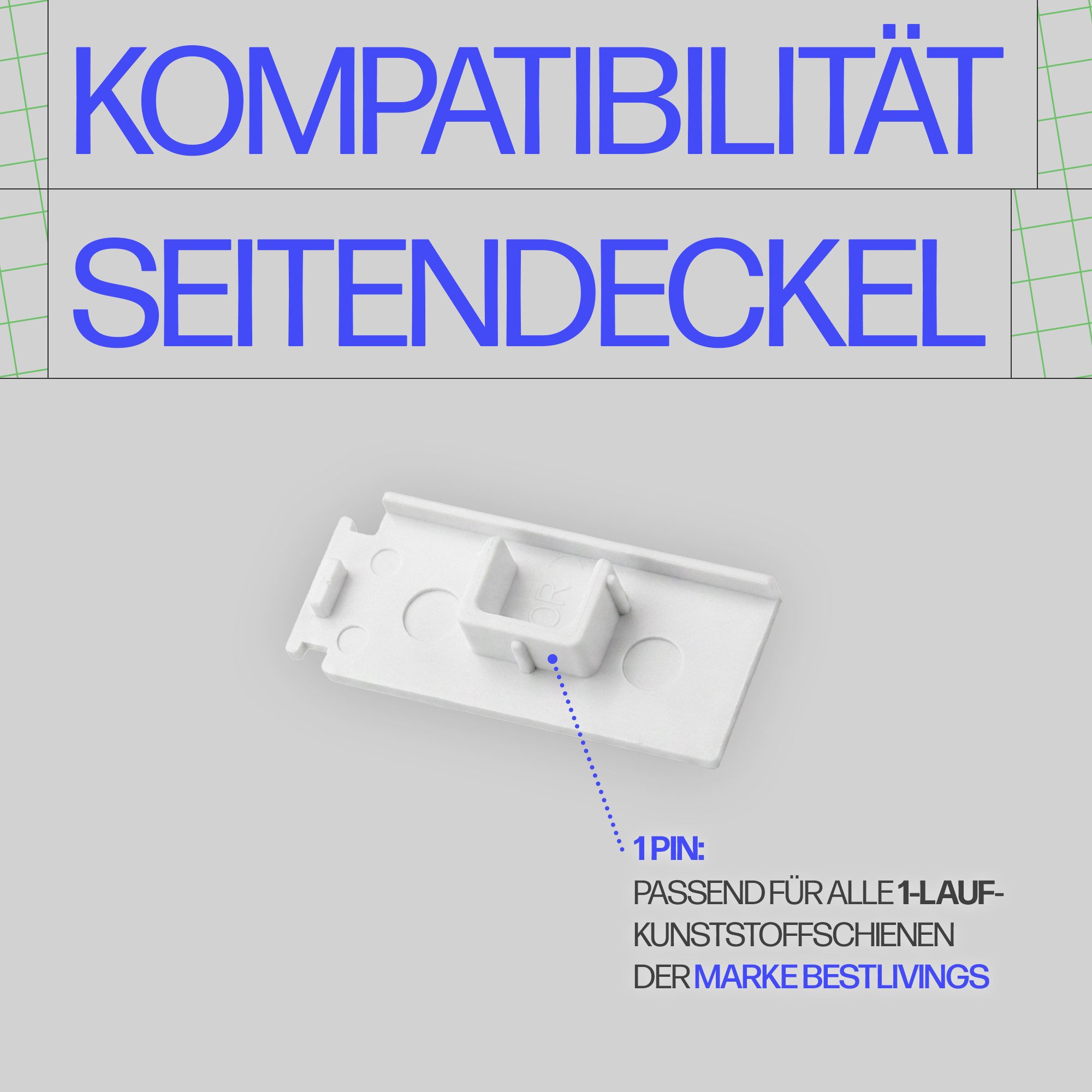 Bestlivings Gardinenschiene Seitendeckel, 1-läufig, geklemmt, Kunststoff, 2er-Pack, robust, Stopper-Funktion, Steckmontage, Made in EU – Bild 5 von 5