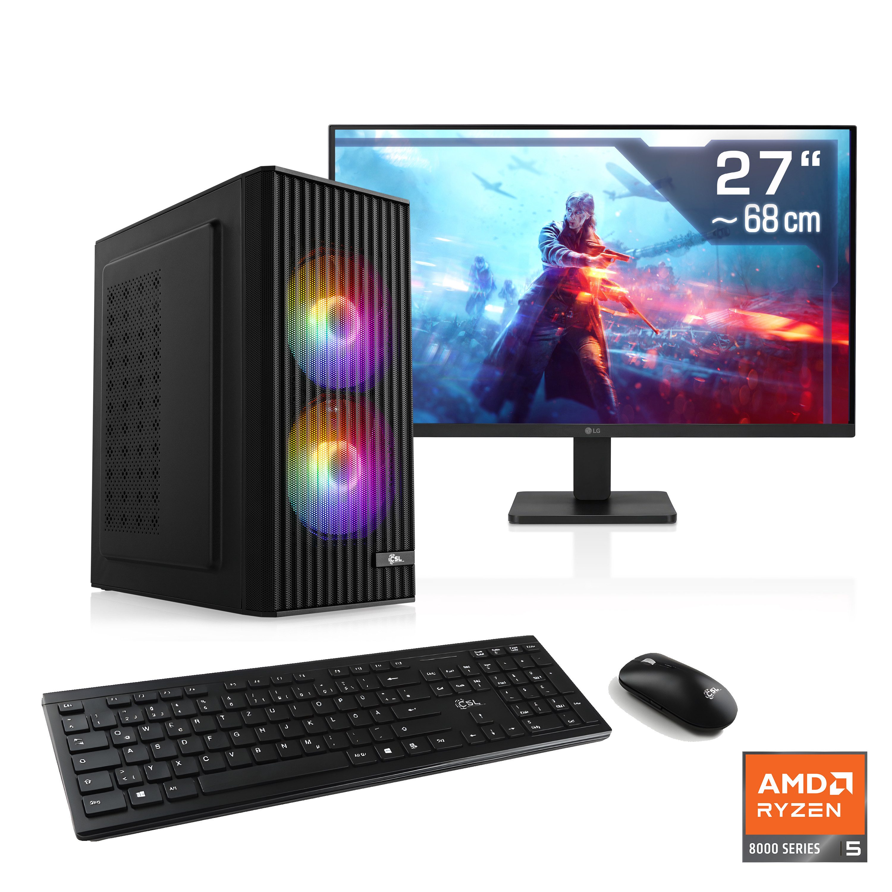 CSL Spectrum V25228 PC-Komplettsystem (27", AMD Ryzen 5 8400F, GeForce RTX 3050, 16 GB RAM, 1000 GB SSD)