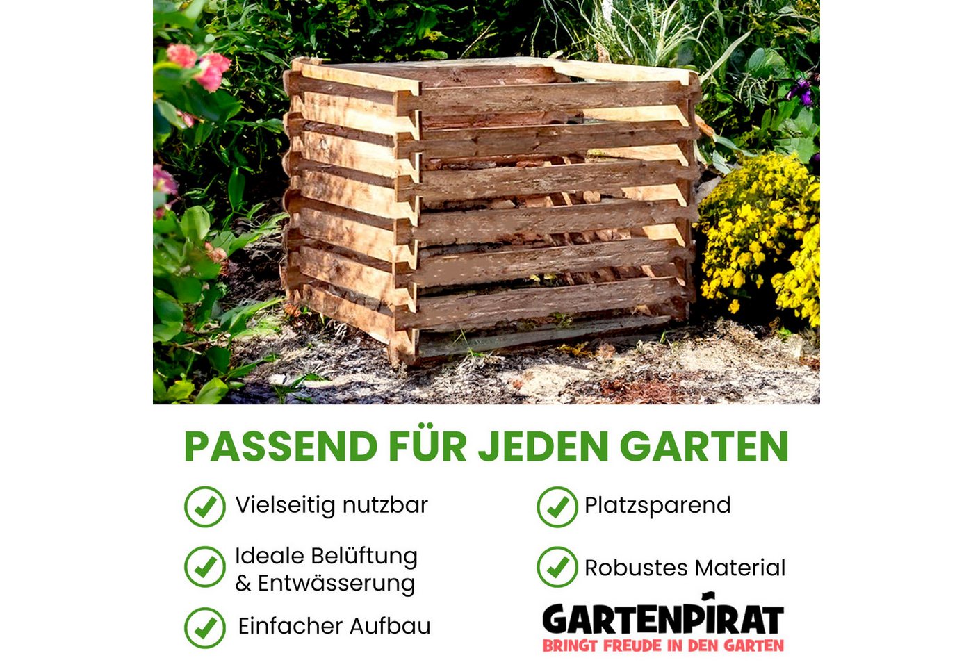 Thumbnail - Gartenpirat Komposter 90x90x70 cm Komposter für den Garten aus Holz mit Stecksystem Kompost