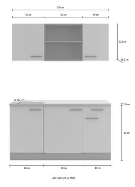 OPTIFIT Küchenzeile Palma, Breite 150 cm, wahlweise mit Unterbaukühlschrank oder Kochfeld