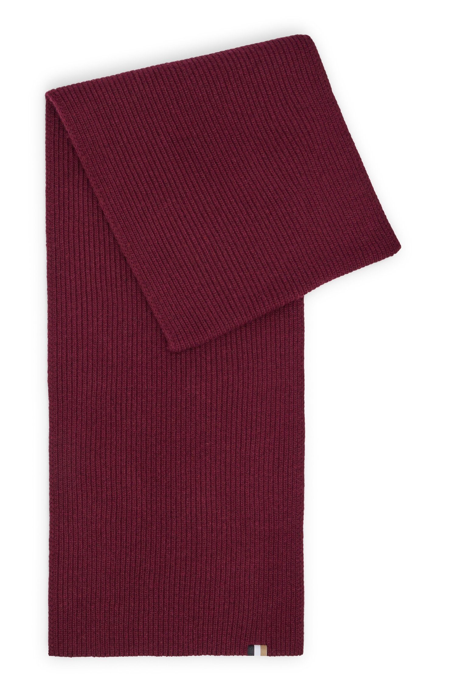 BOSS Schal Laura_scarf, gerippt, mit Signature-Streifen-Etikett Open_Red Strickmuster feinem und