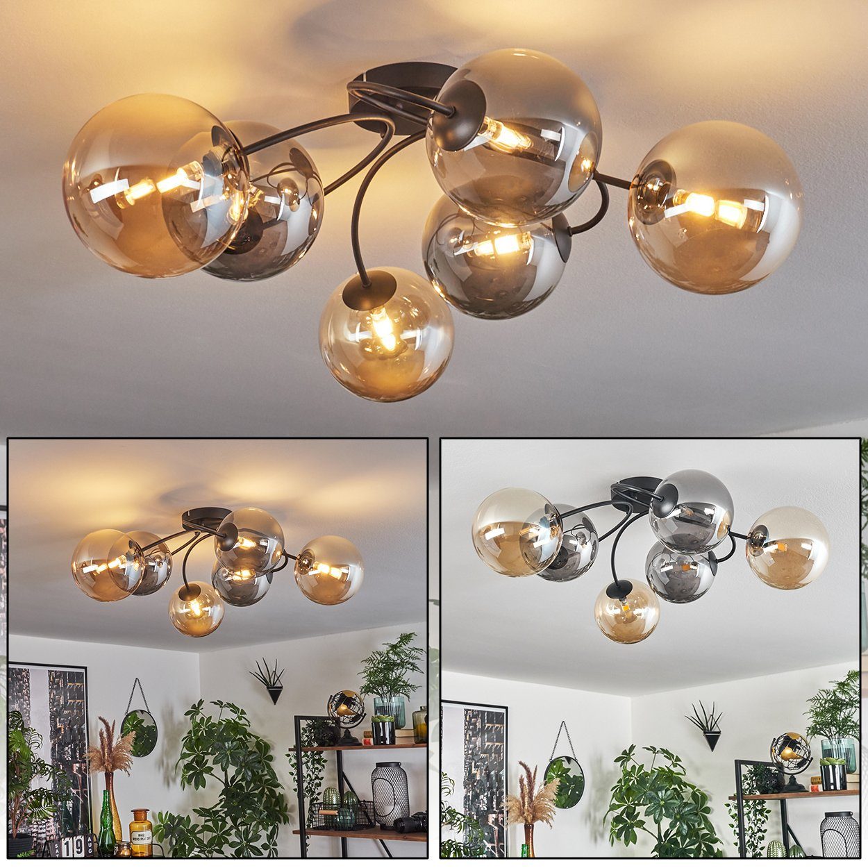 hofstein Deckenleuchte Deckenlampe aus Metall/Glas in Schwarz/Rauchfarben/B günstig online kaufen