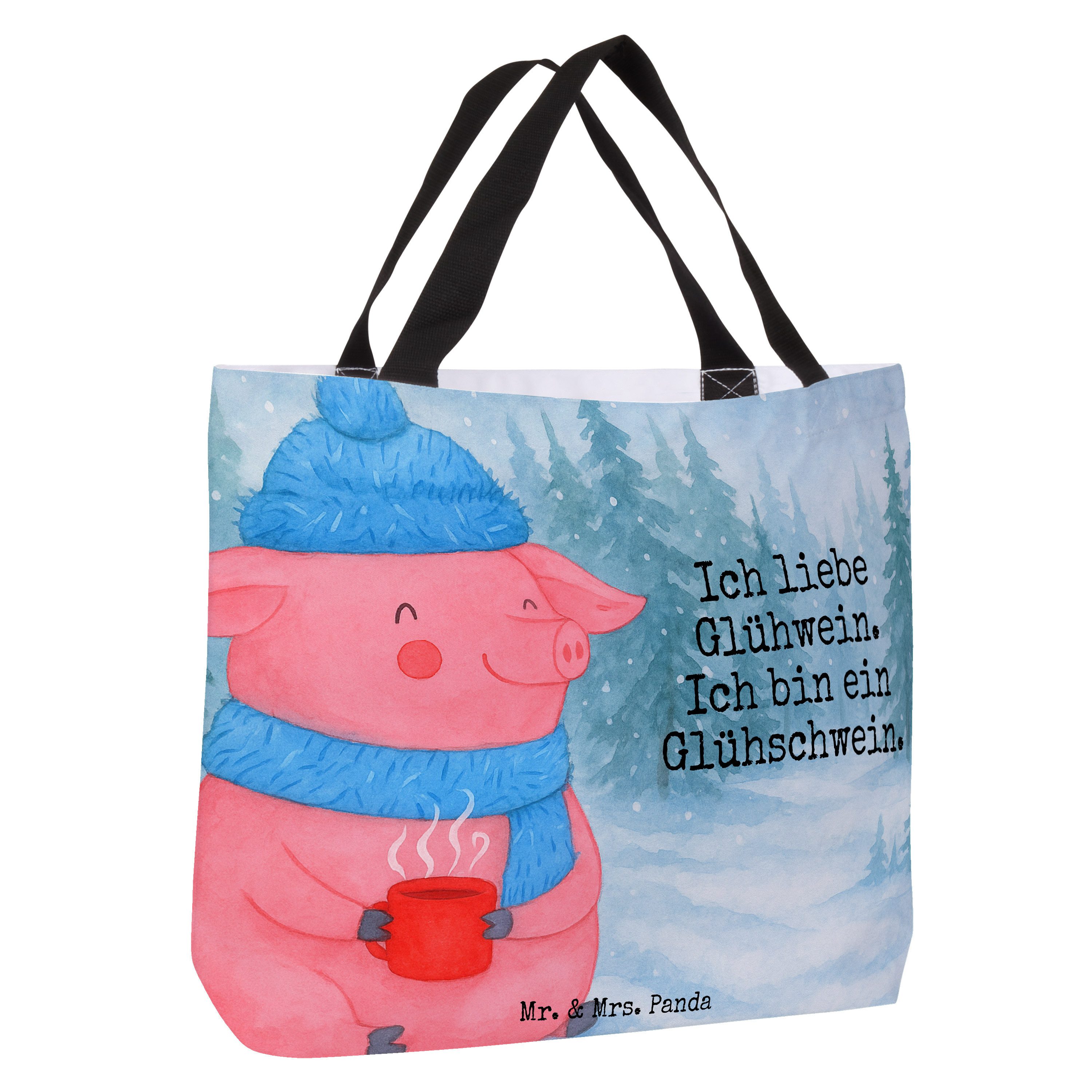 Mr. & Mrs. Panda Shopper Schwein Glühwein Design, Schultasche, Weiß, Punsch, Stoffbeutel, Stra (Packung), Laptoptasche Schulbeutel Einkaufstasche