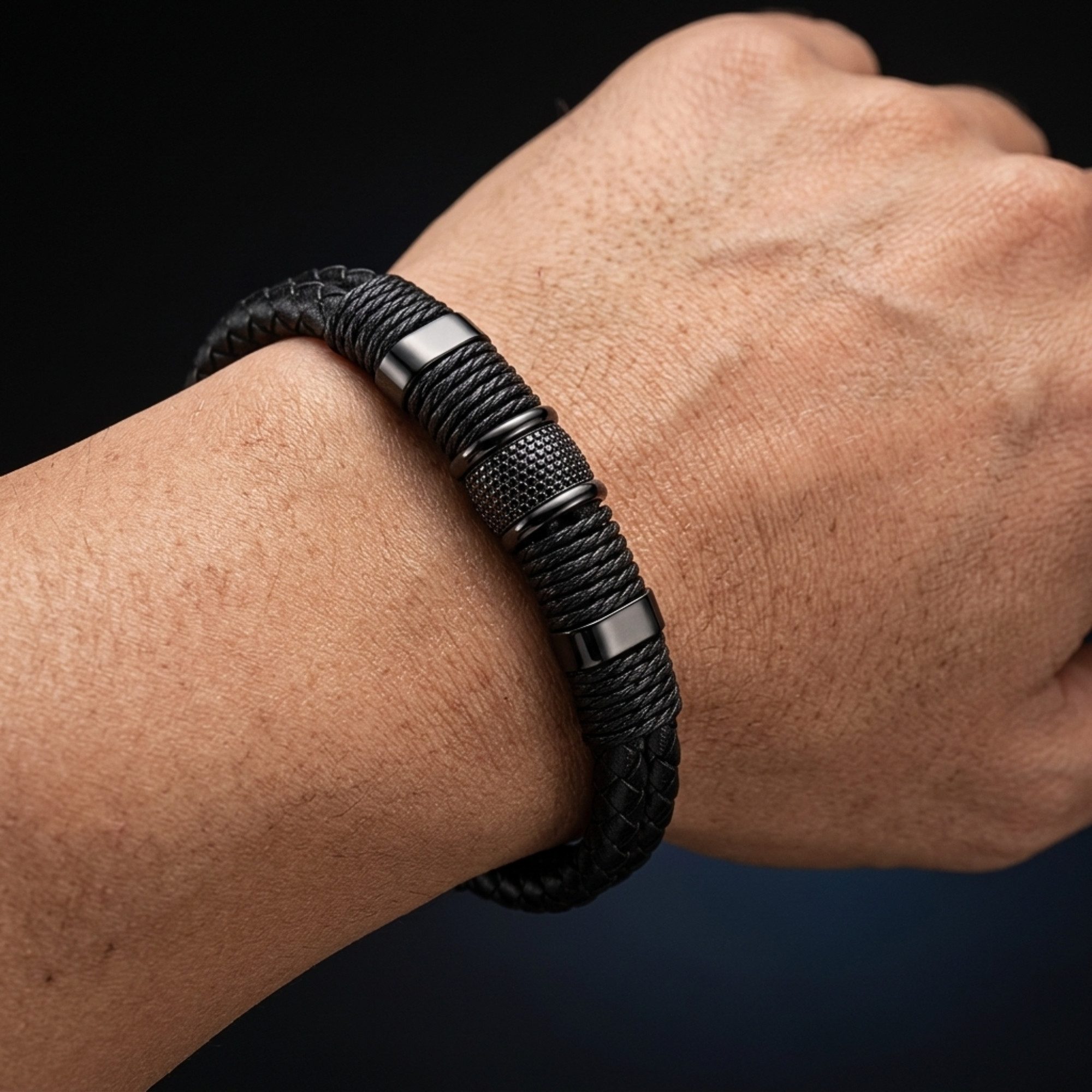 UNIQAL.de Lederarmband PREMIUM STYLE Geflochtenes Echtleder mit Edelstahl & Magnetverschluss (elegantes Accessoire für Männer, Business & Freizeit, Zeitlose Ges – Bild 5 von 5