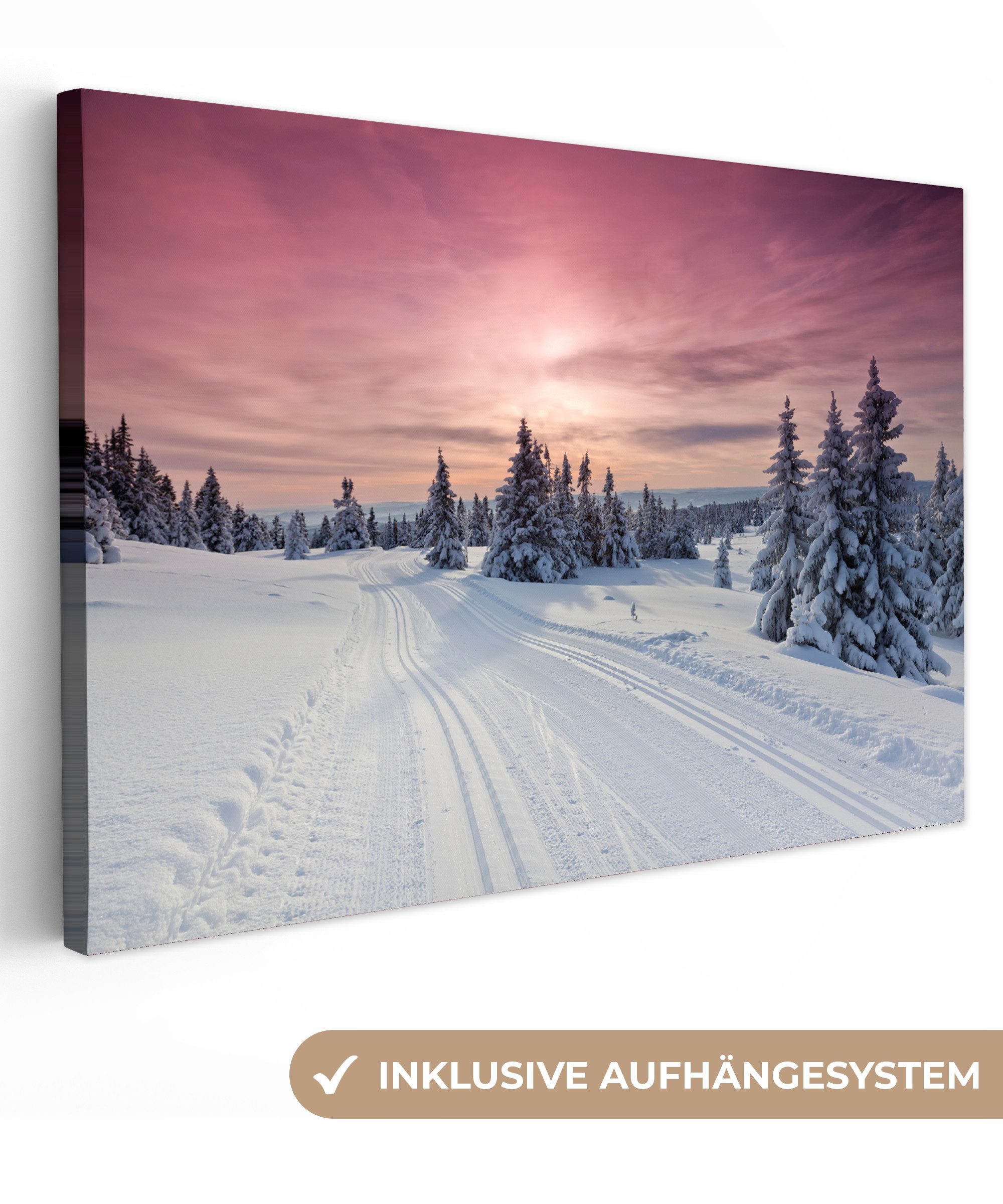 OneMillionCanvasses® Leinwandbild Eine verschneite Winterlandschaft mit ein günstig online kaufen