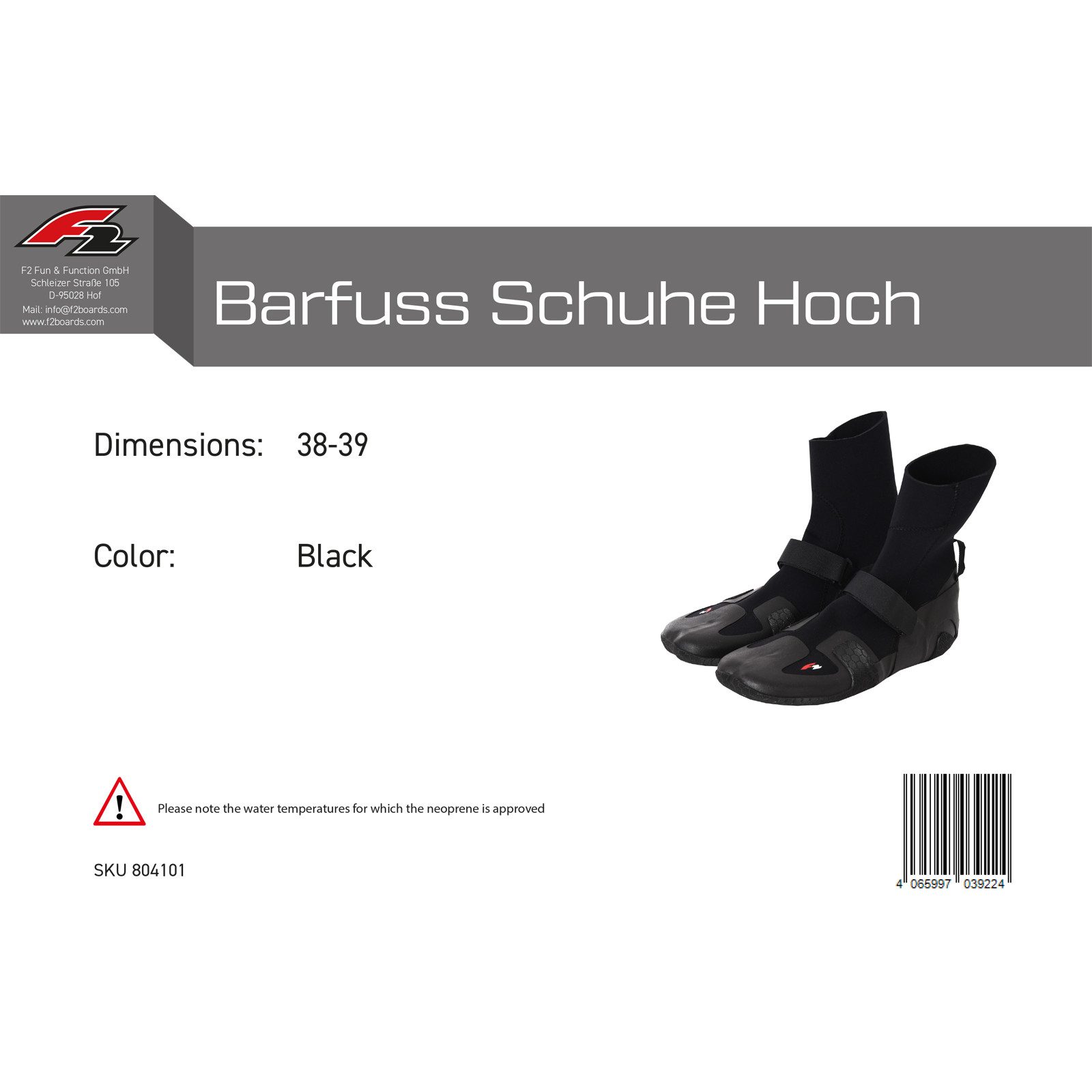 F2 F2 Neopren Schuhe Barfuss Schuhe Hoch Surfschuhe 38-39 Schwarz 2024/ Neoprenschuh